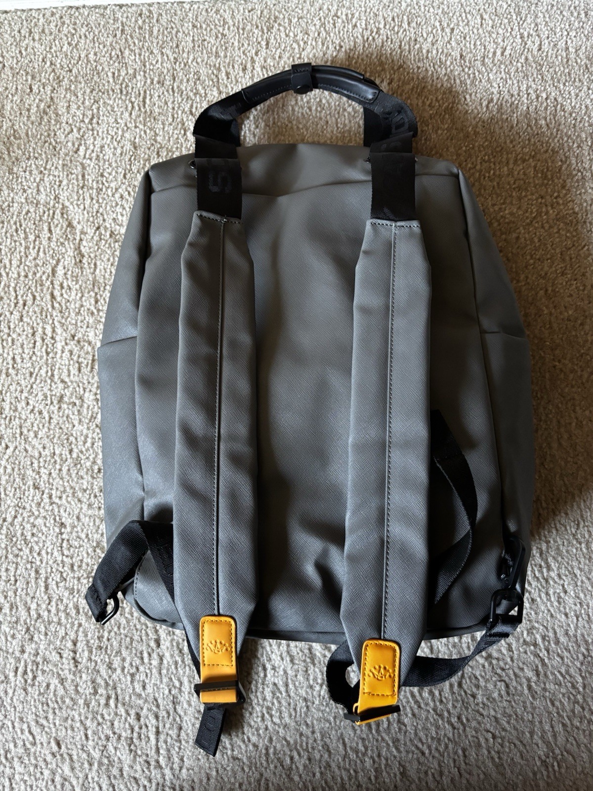 Gray Yellow Black Cooler Backpack Zipper Top Handle Adjustable Straps