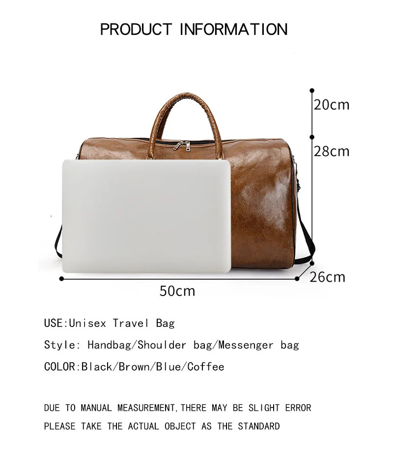 Premium PU Leather Travel Duffle Bag Men Women Weekender Overnight HandBag