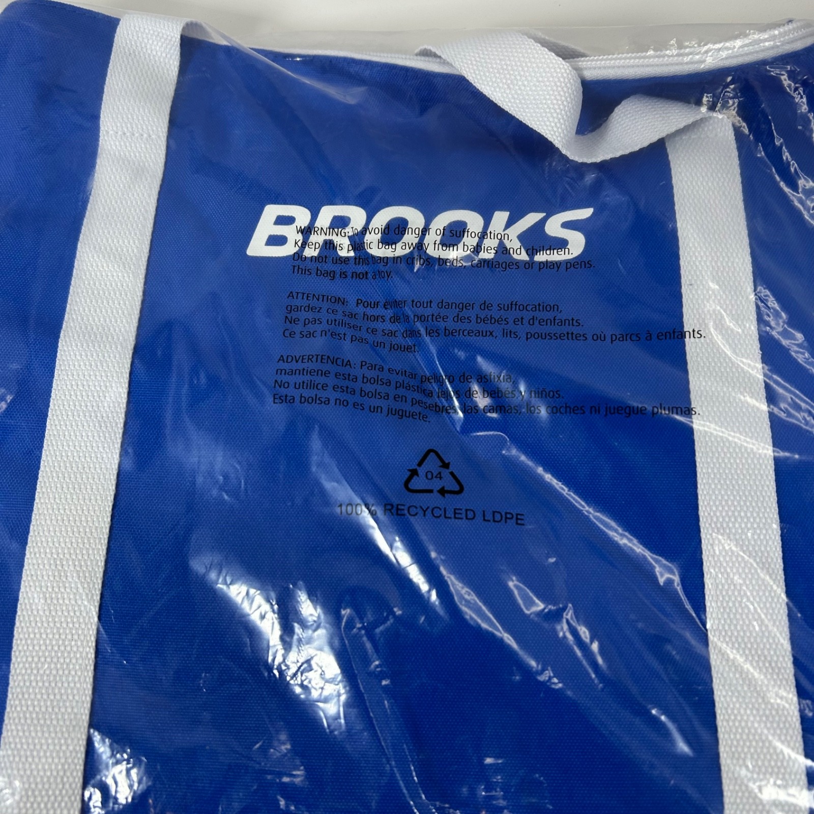 Brooks Running Shoes Blue White Zippered Canvas Gym Duffle Bag Nylon Top Straps