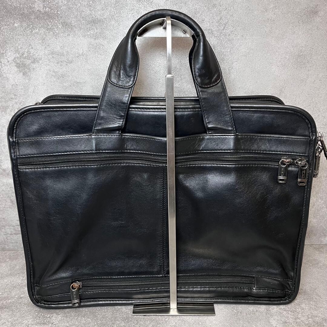 TUMI 96141D4 Black Leather Expandable 2 Way Briefcase Business Bag 40cm