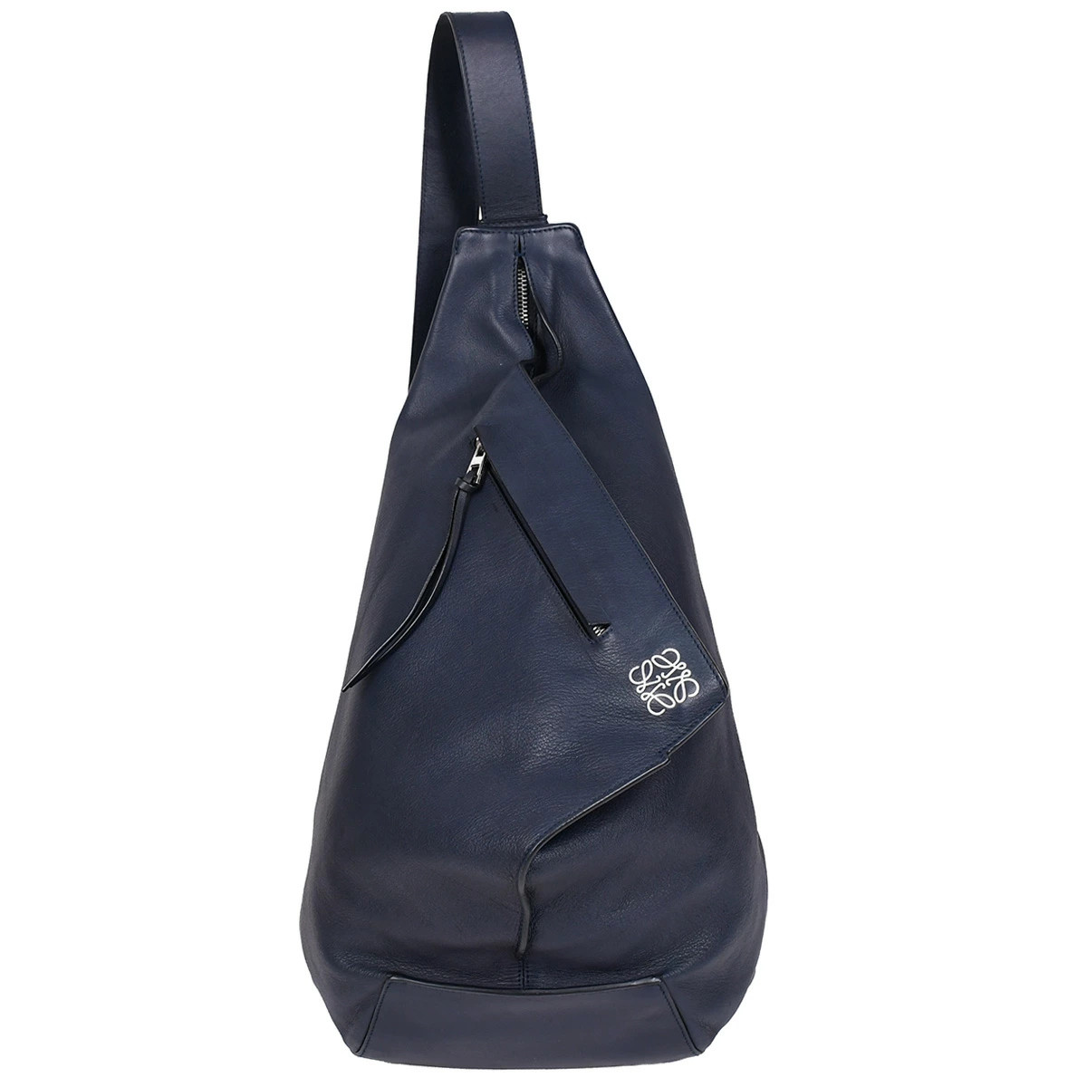 LOEWE Anagram Anton Sling Bag Body Shoulder Leather Navy Blue Silver HW
