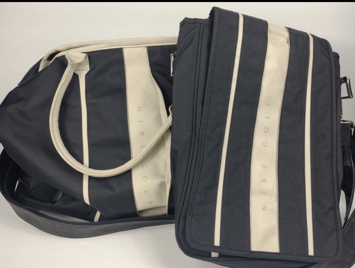 Nike Golf Duffle Shoe Bag Set Large Black White carry on overnight shoulder 2pc