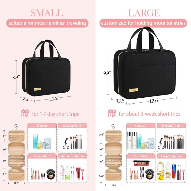 HOTOR Travel Toiletry Bag – Hanging for Women & Medium, Black