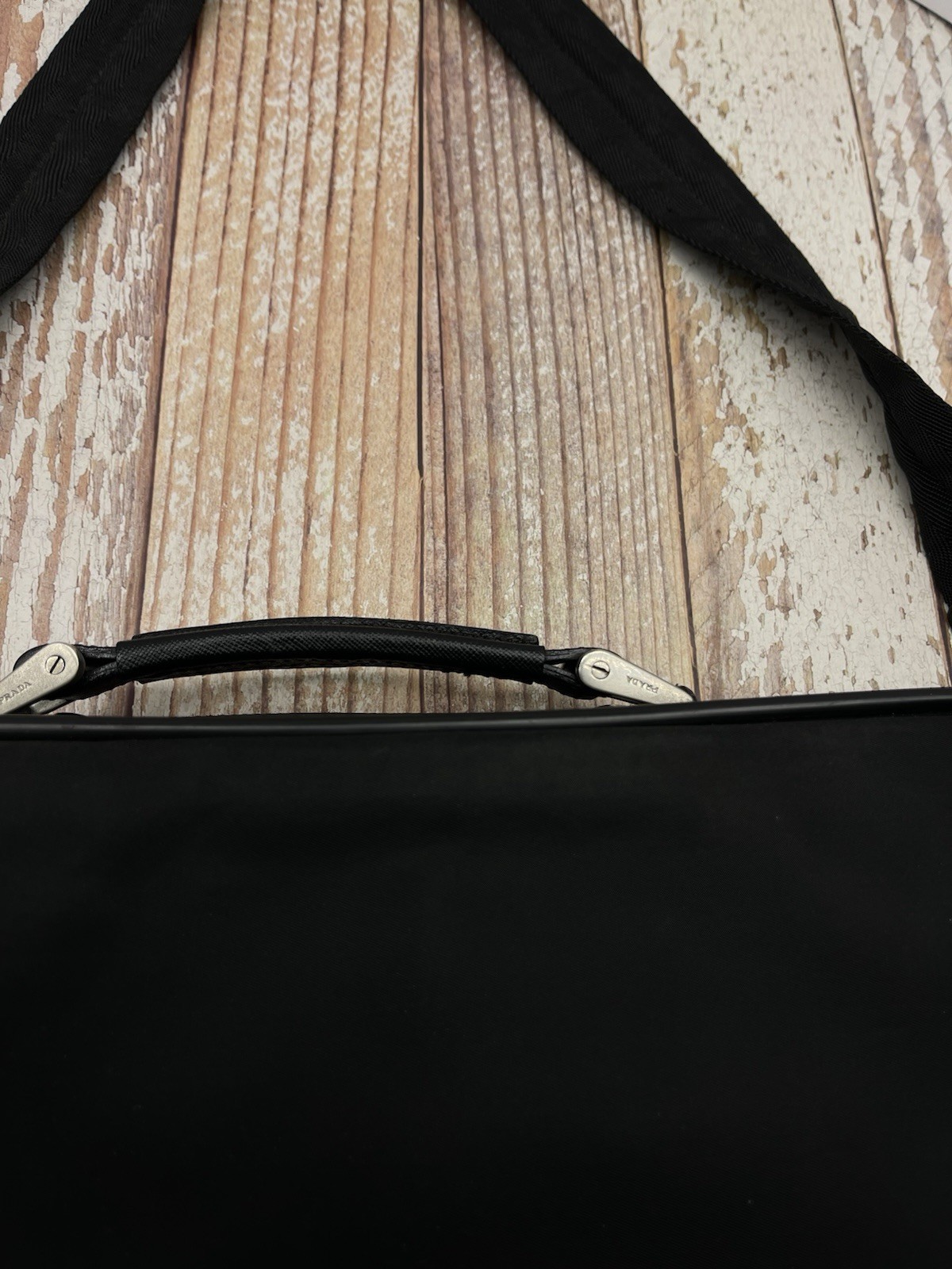 Authentic Prada Black Tessuto Nylon Briefcase Laptop Bag w/ Strap USA Seller