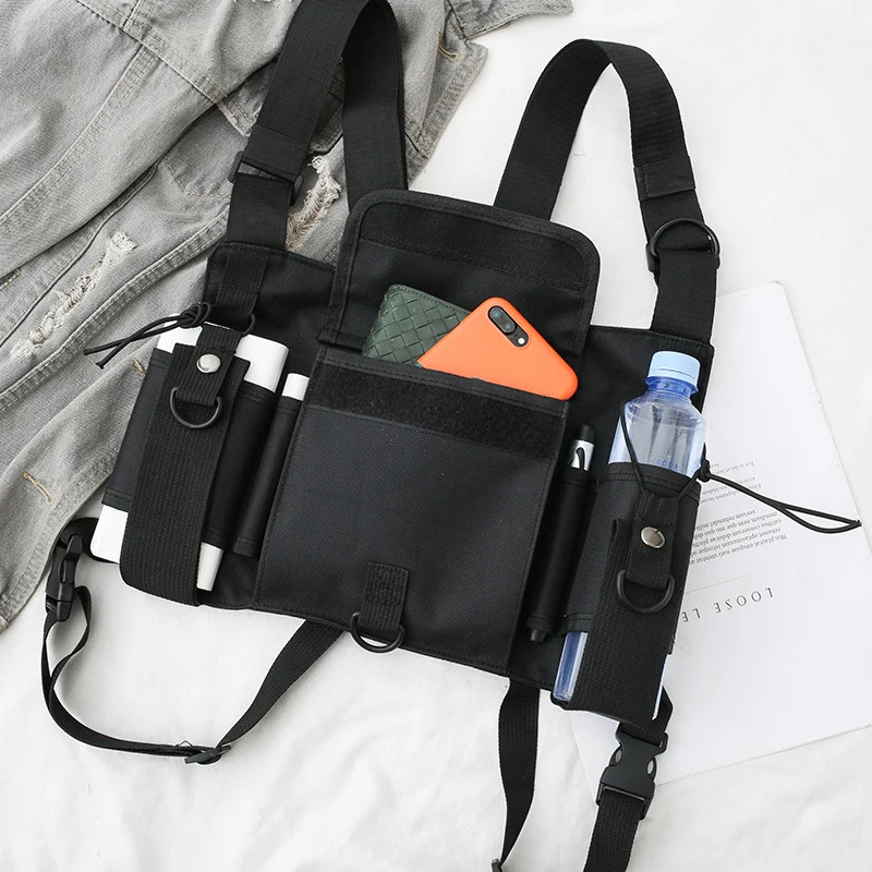 Waist Pack Nylon Adjustable Vest Hip Hop Streetwear Functional Tactical Chest Ri