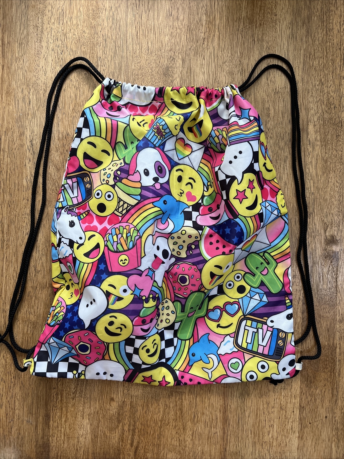 Iscream Cinch Bag Emoji Prints Multicolor Backpack Drawstring 16”x19” School Gym