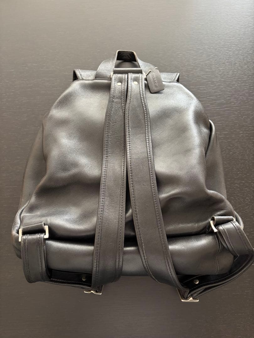 COACH Vintage Black Leather Backpack Double Pocket Men size 33cm 35cm 10cm