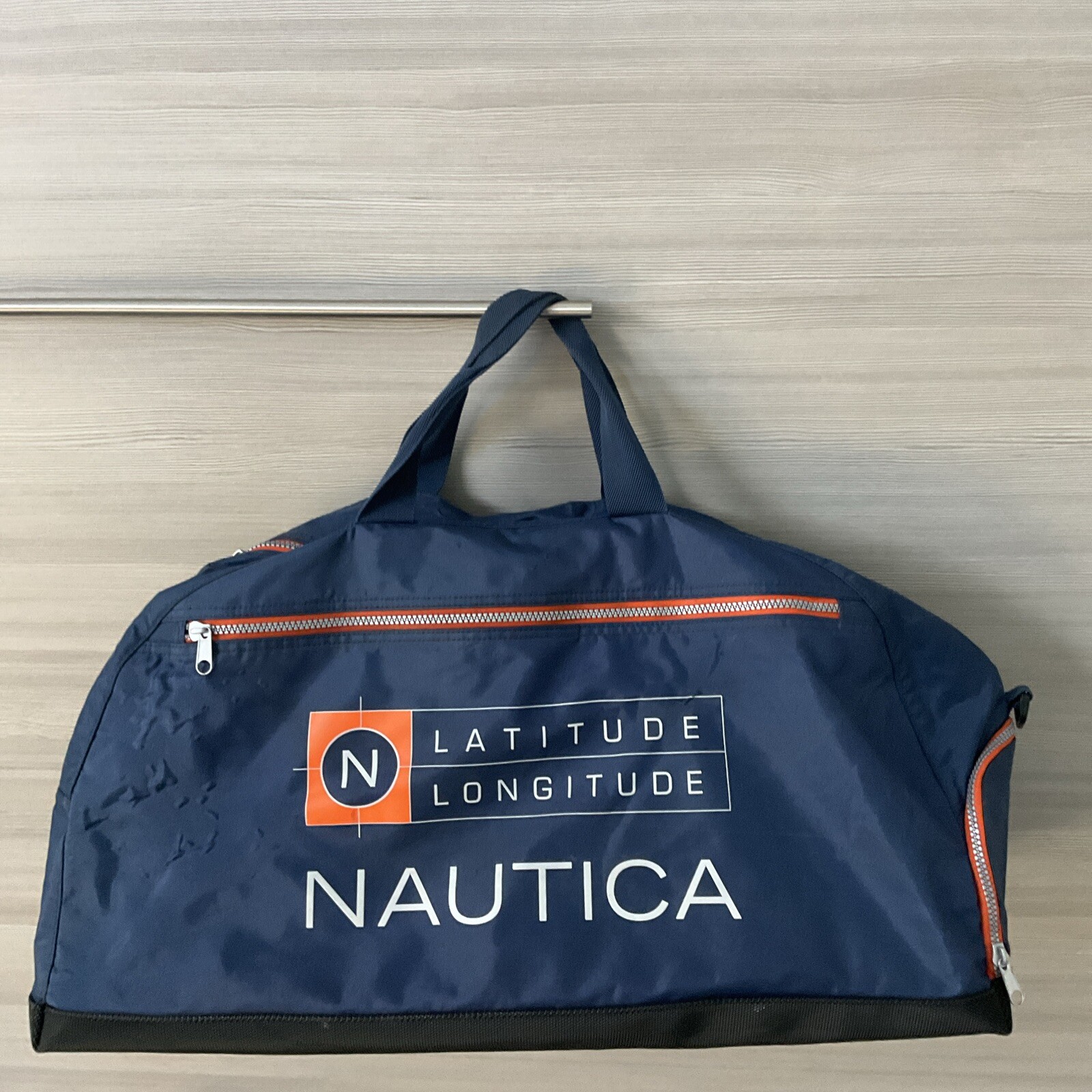 Vintage Nautica Latitude Longitude 23″ Blue Duffle Gym Travel Bag No Strap