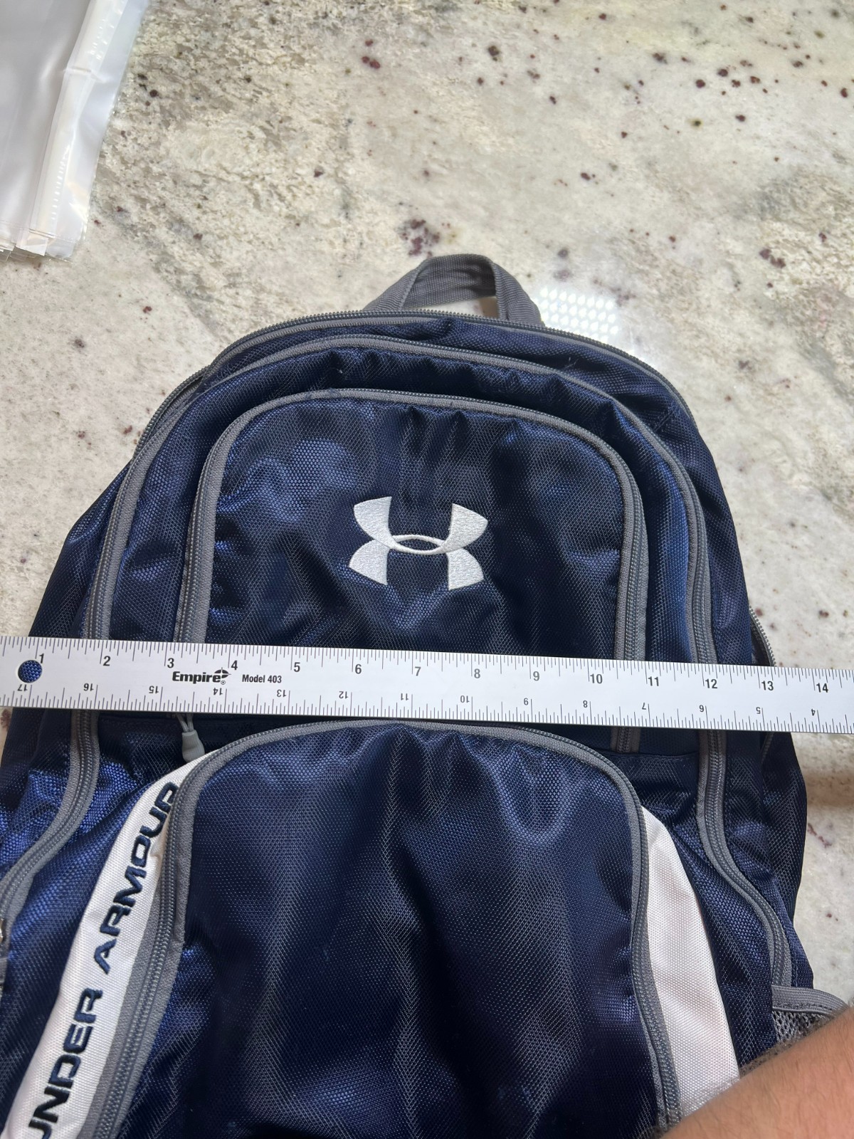 Under Armour Backpack Navy Gray Orange Adjustable Strap Travel School Sports