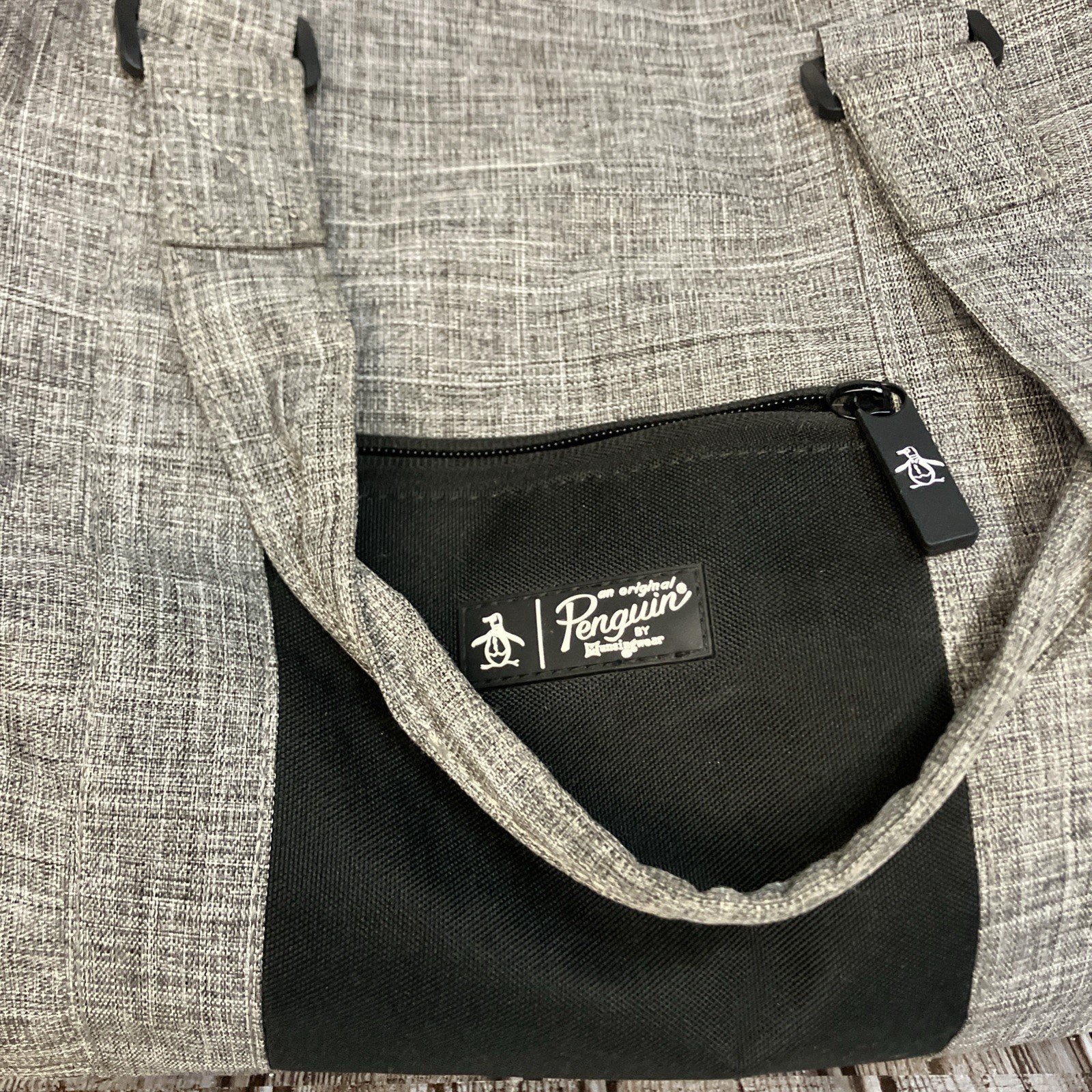 New Original Penguin Weekender Duffle Bag Grey Cross Stitch Large