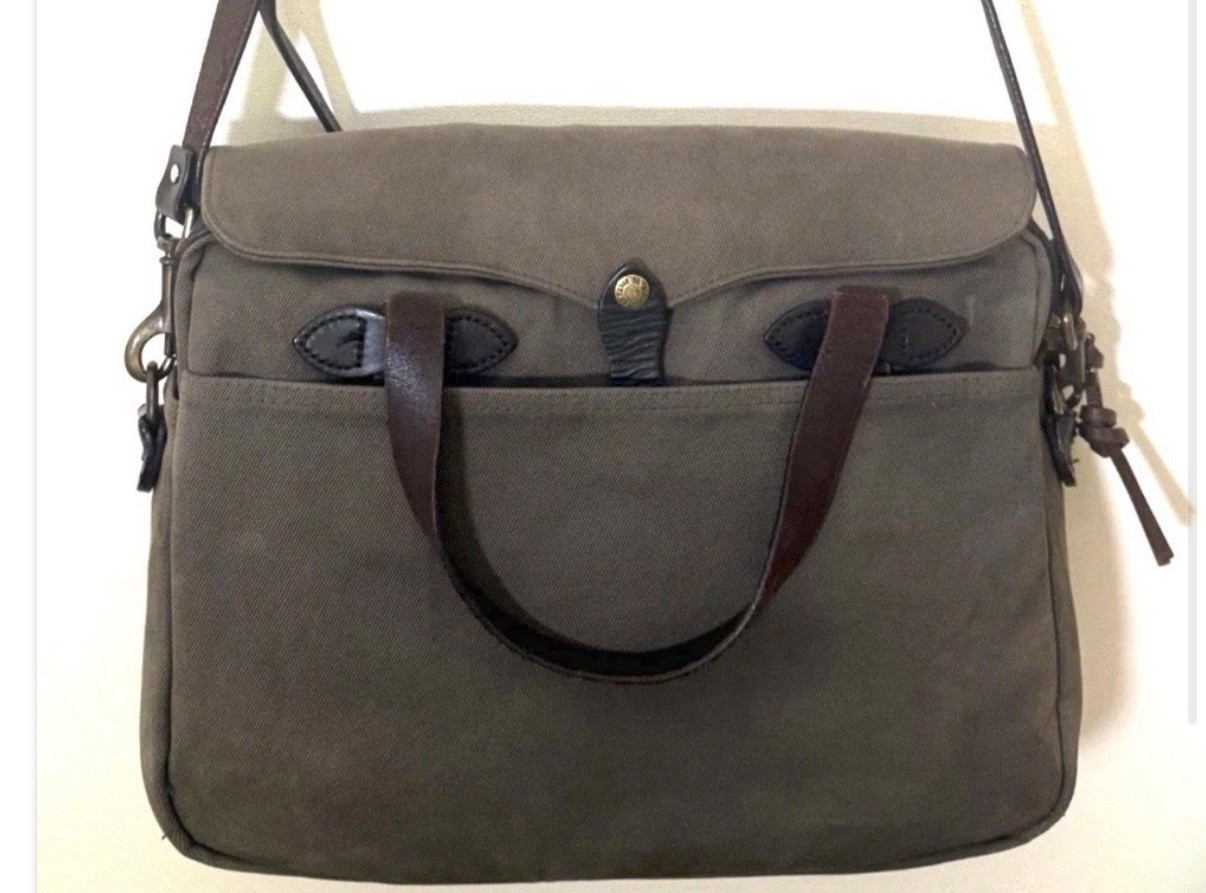 Filson 256 Original Briefcase Otter Green USA Rare Older Collectors Tag Leathe