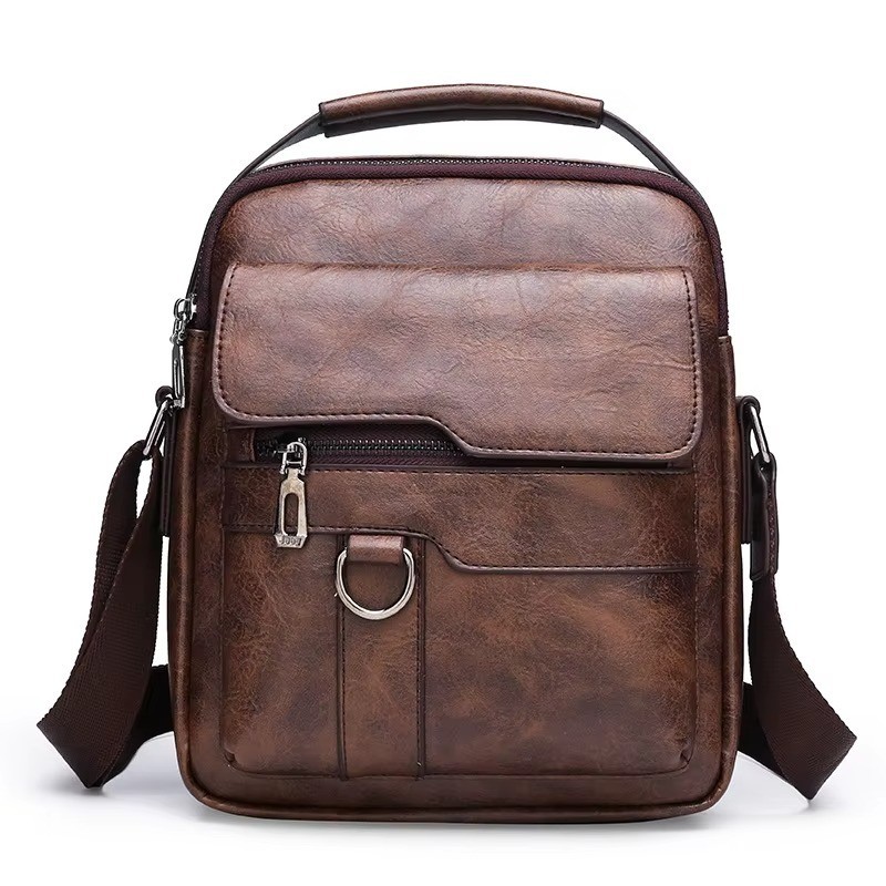 Crossbody PU Leather Waterproof Business Men Shoulder bag BROWN