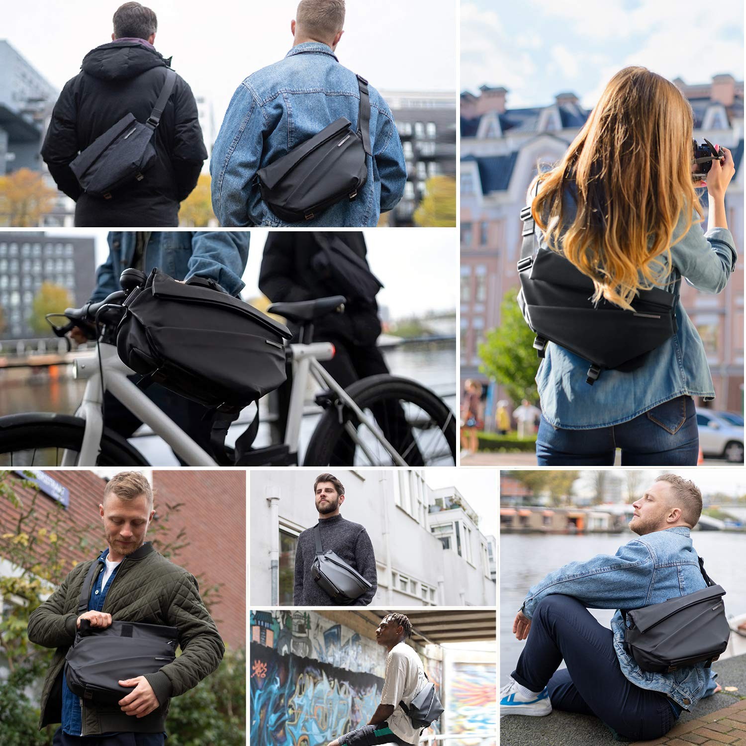 EDC Sling Bag for Men, Expandable 5L-6L Capacity, Black, Versatile Everyday Use