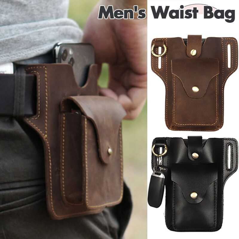 Genuine Leather Men’s Waist Bag Fashion Multifunctional Retro Wallet Bag Outdoor