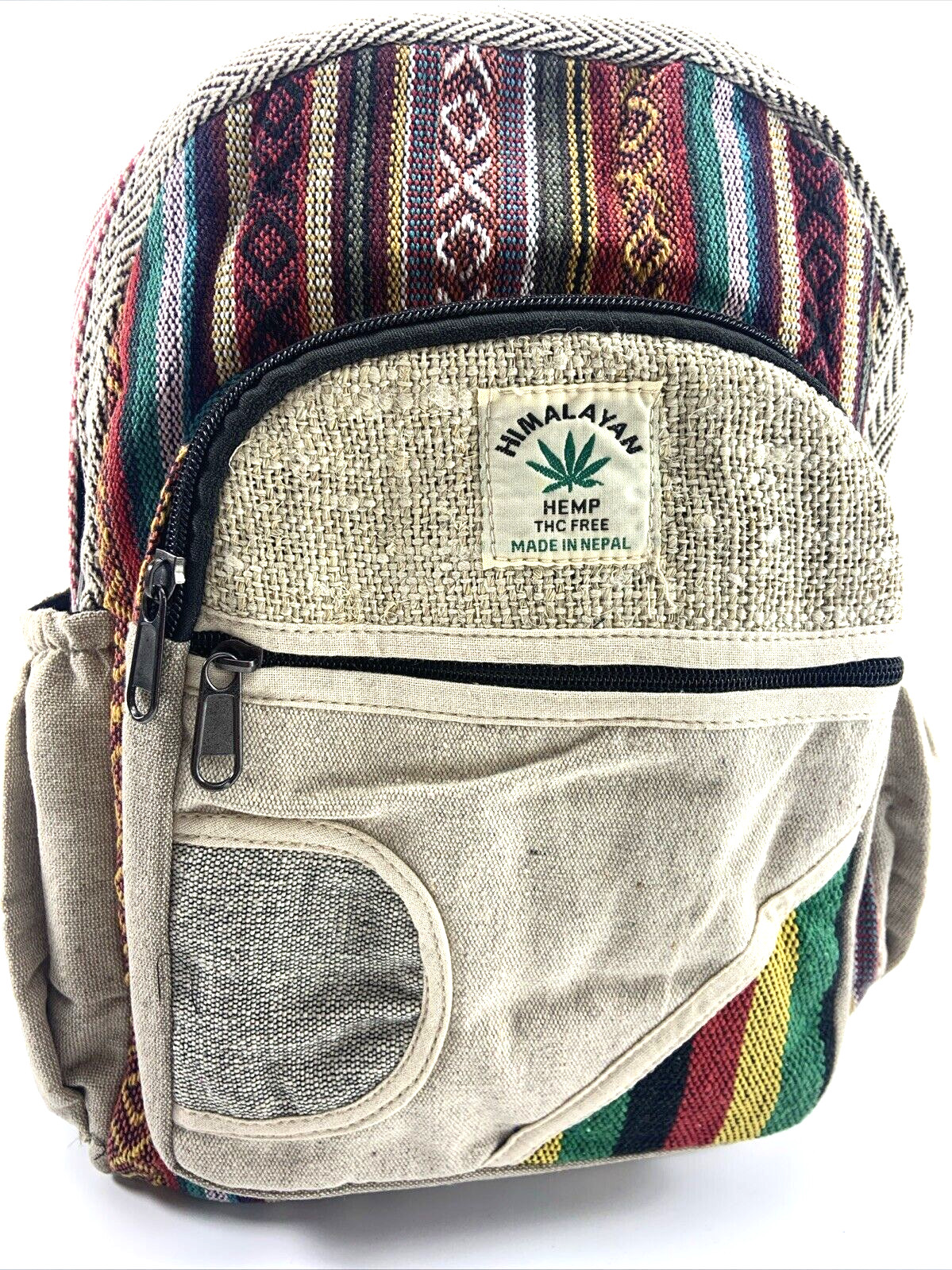 Himalayan Hemp THC Free Multi Color MEDIUM Handmade Backpack NWT