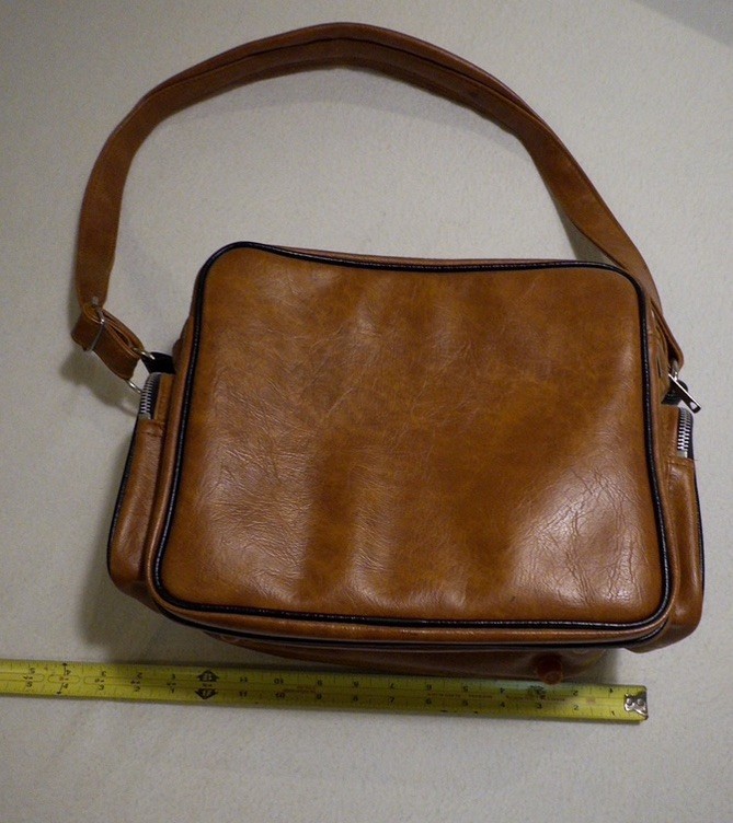 Vintage Shoulder Bag Brown Faux Leather “MIT” Zipper 4 Zip Sections Mid Century