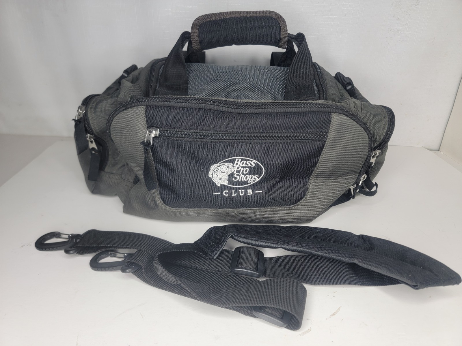 Bass Pro Shops Club Duffel Bag Dark Green Black Multi Compartment Shoulder Strap