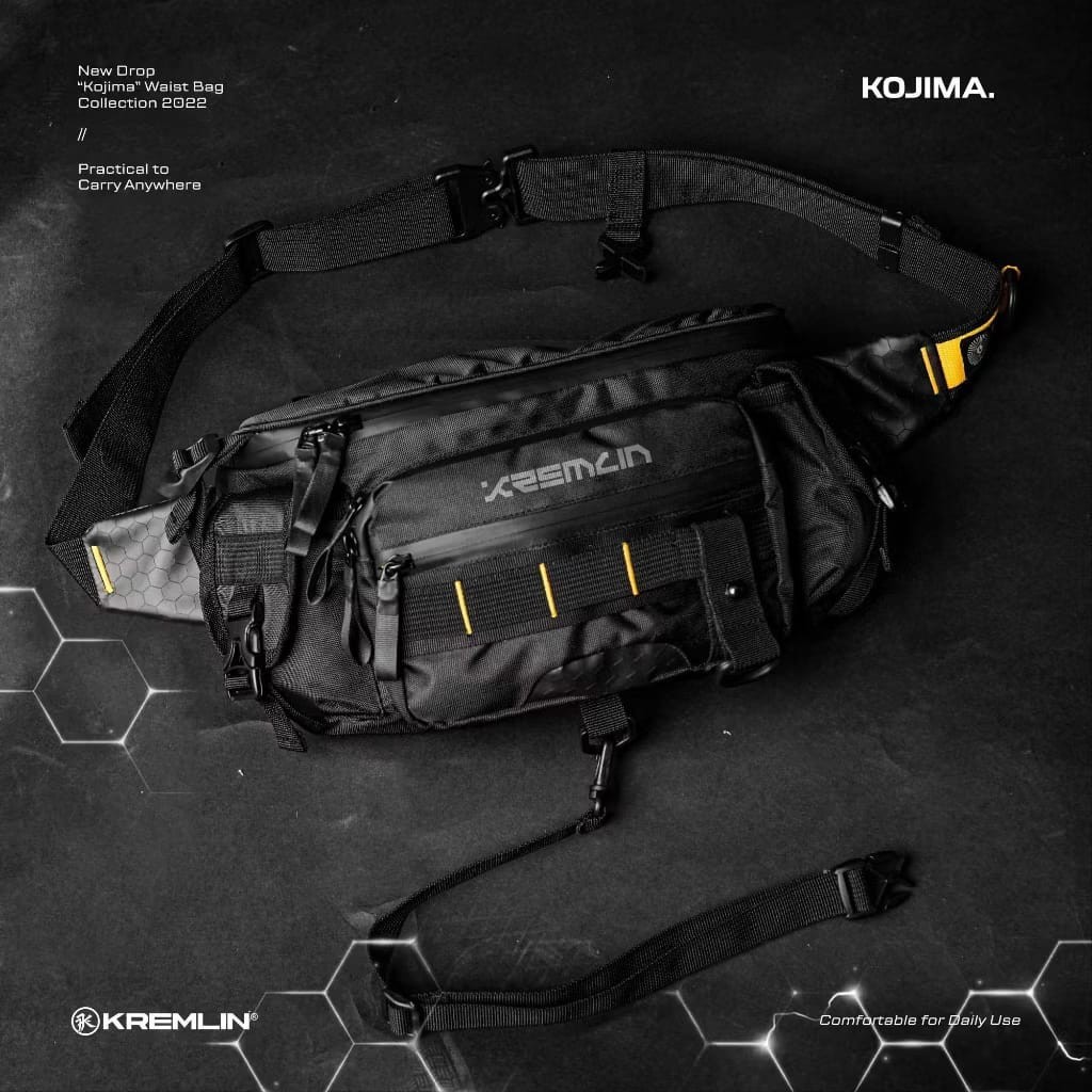 Kremlin Kojima Black Waist Sling Chest Bag Futuristic Fullzip Crossbody