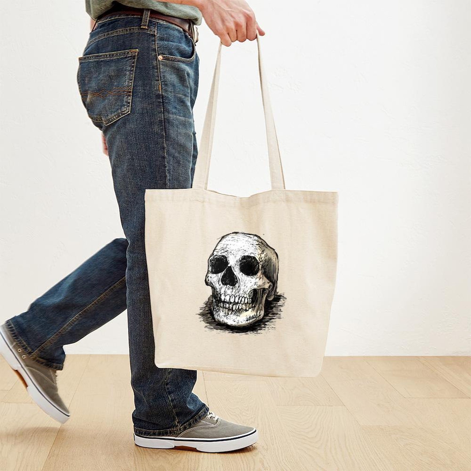 CafePress Skull Study Natural Canvas Tote Bag, Cloth Shopping Bag (758703607)