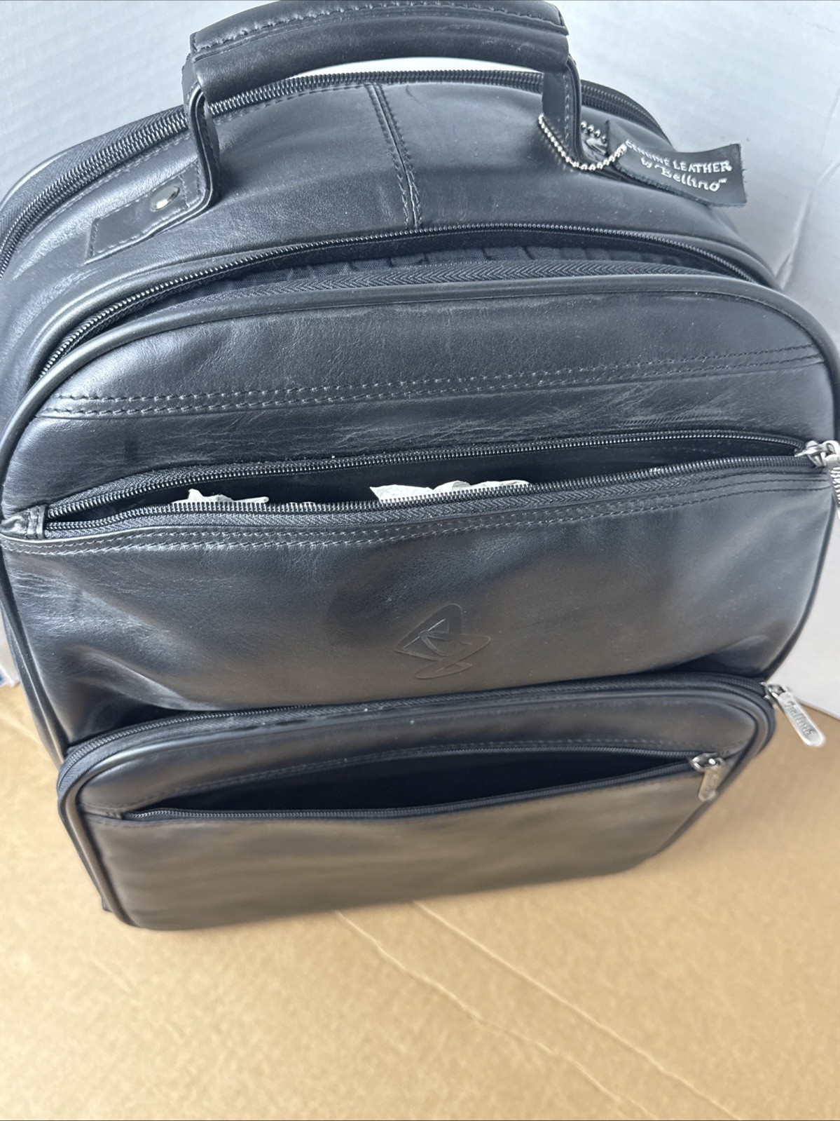 BELLINO Black Genuine Leather Backpack Laptop Travel Business Bag 17” x 13”
