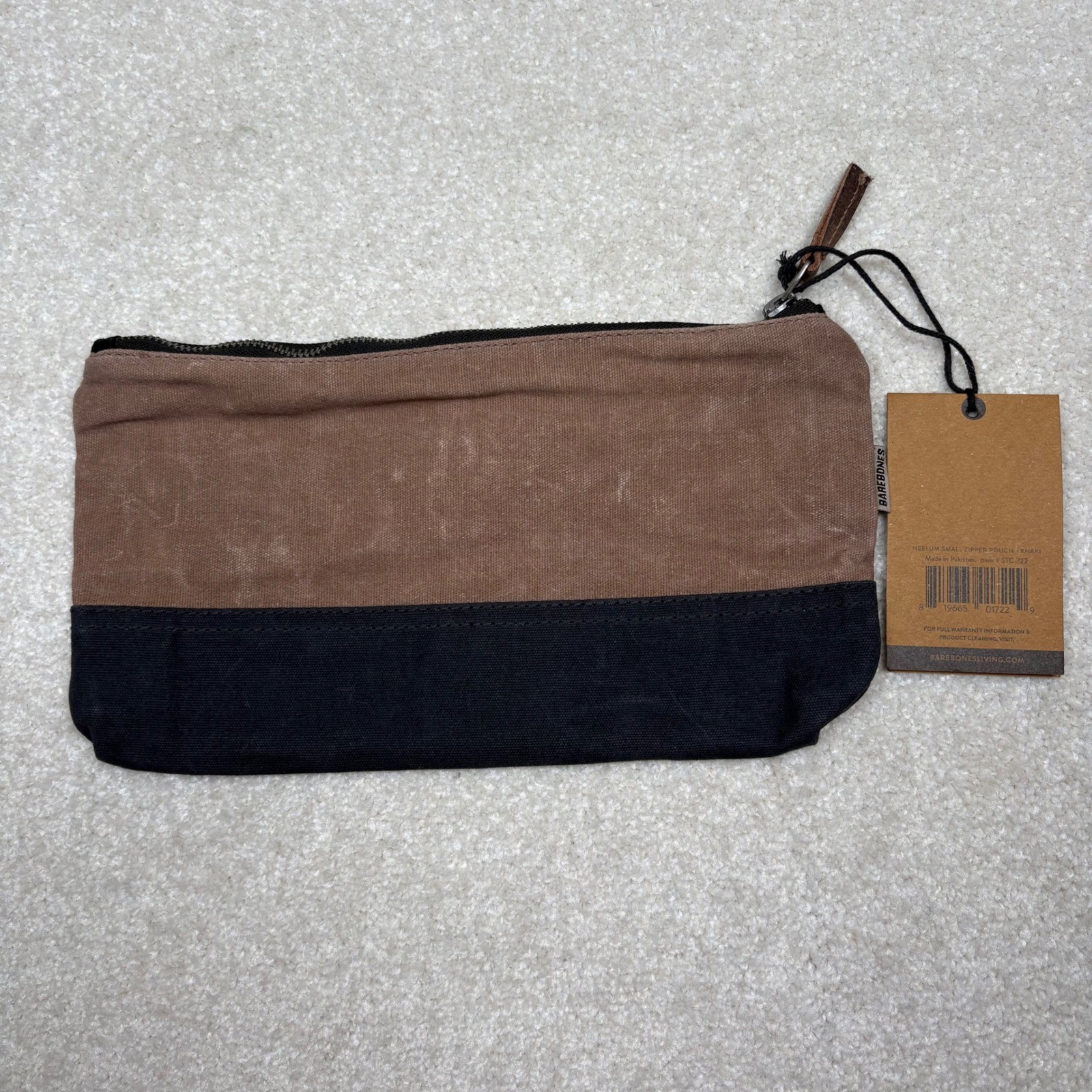 Barebones Neelum Small Canvas Zipper Pouch Khaki Black STC-722 NWT