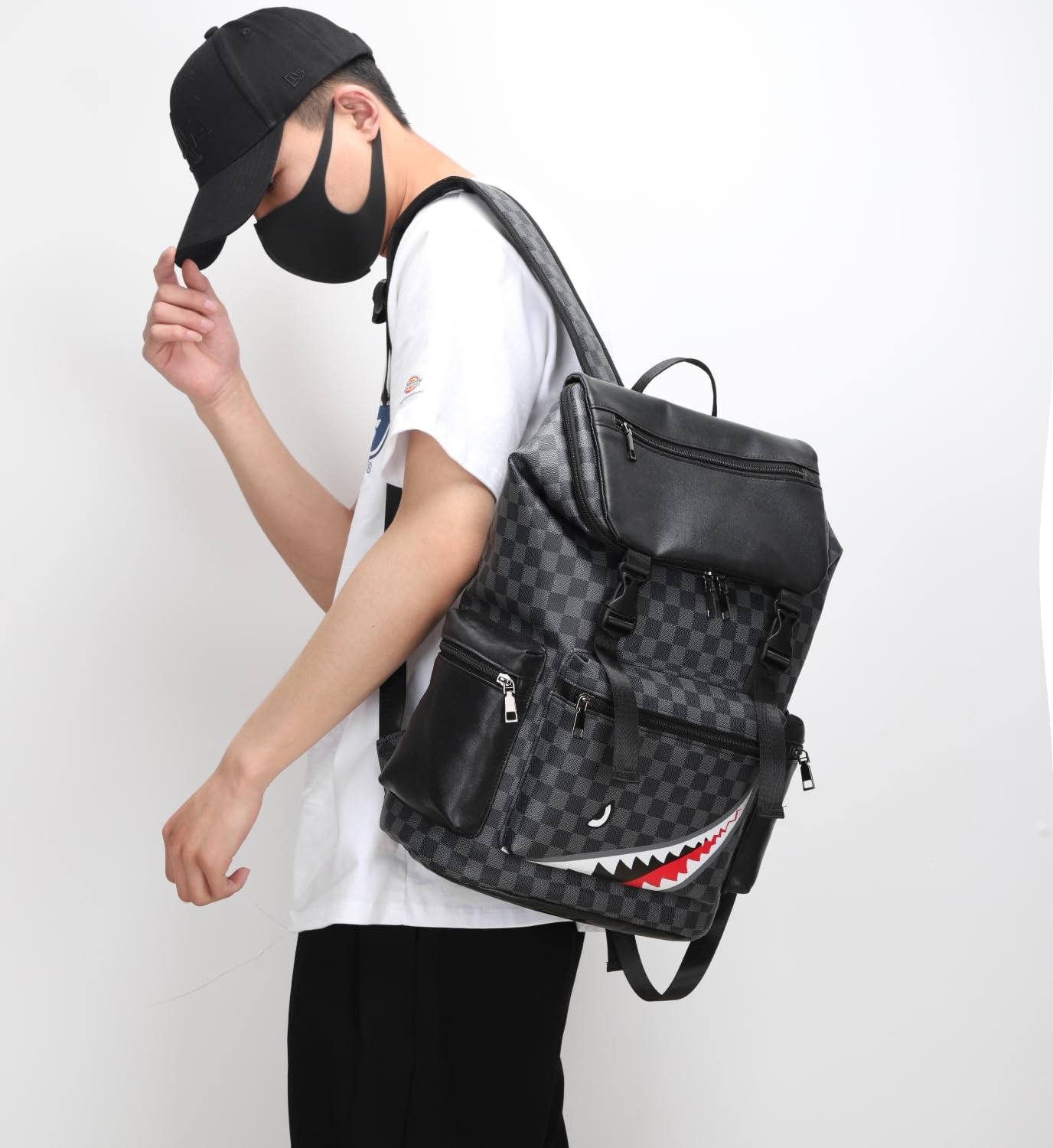 Leather laptop backpack, PU leather backpack Men , casual backpack, water-res…