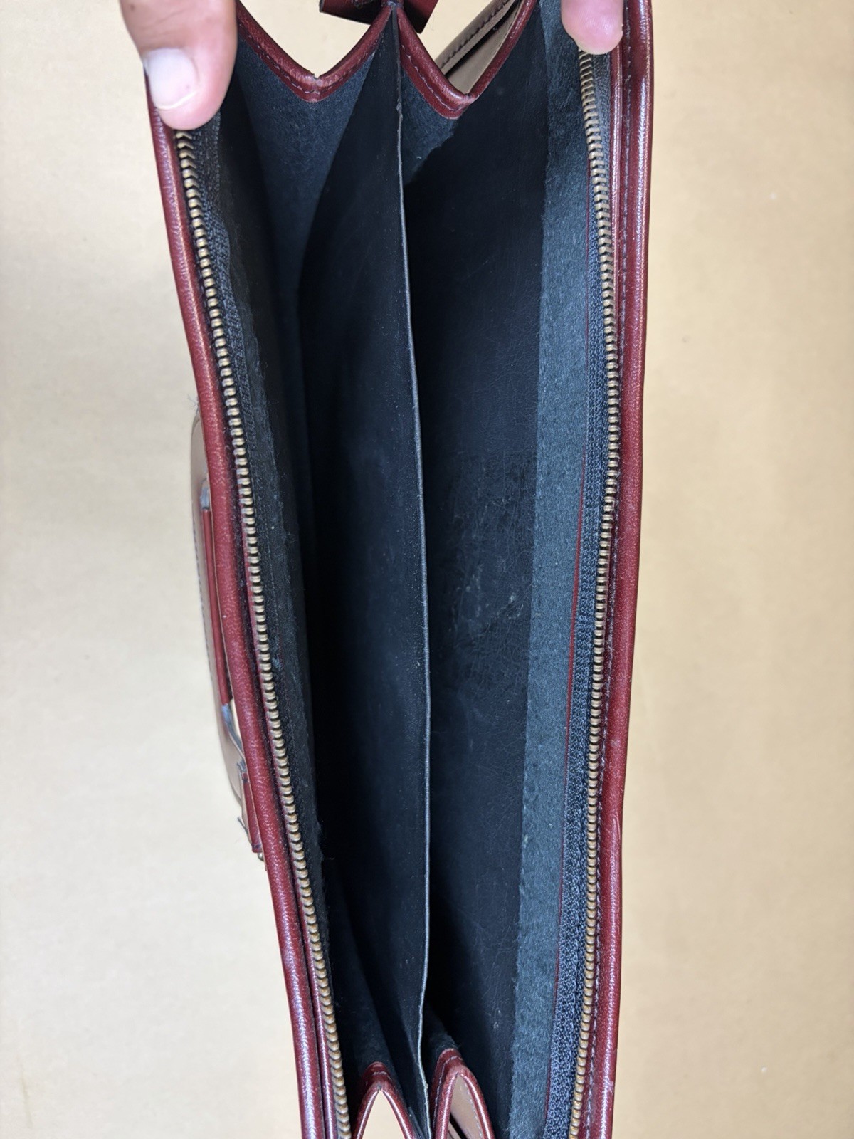 Burgundy Zip Briefcase/Document Case Top Handle Portfolio w/ Inner Dividers