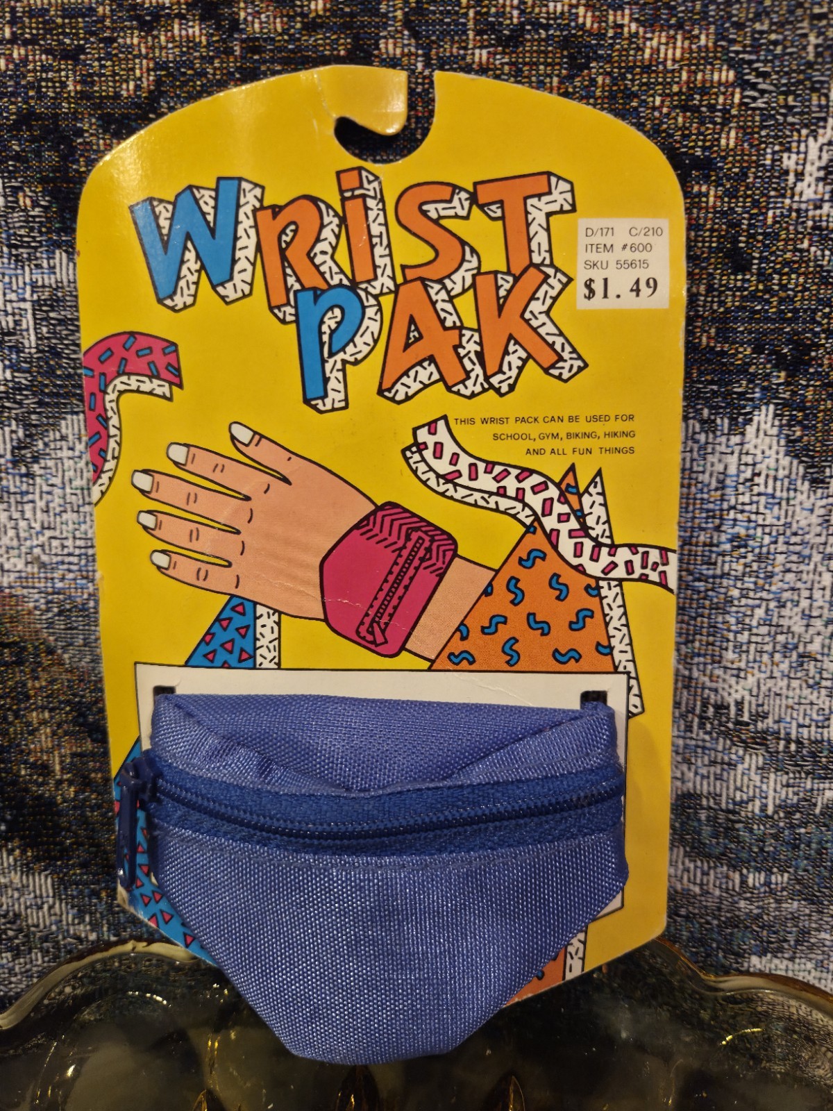 Wrist Pack New Vintage Zipper Pouch Blue Fabric Black Buckle Adjustable Strap
