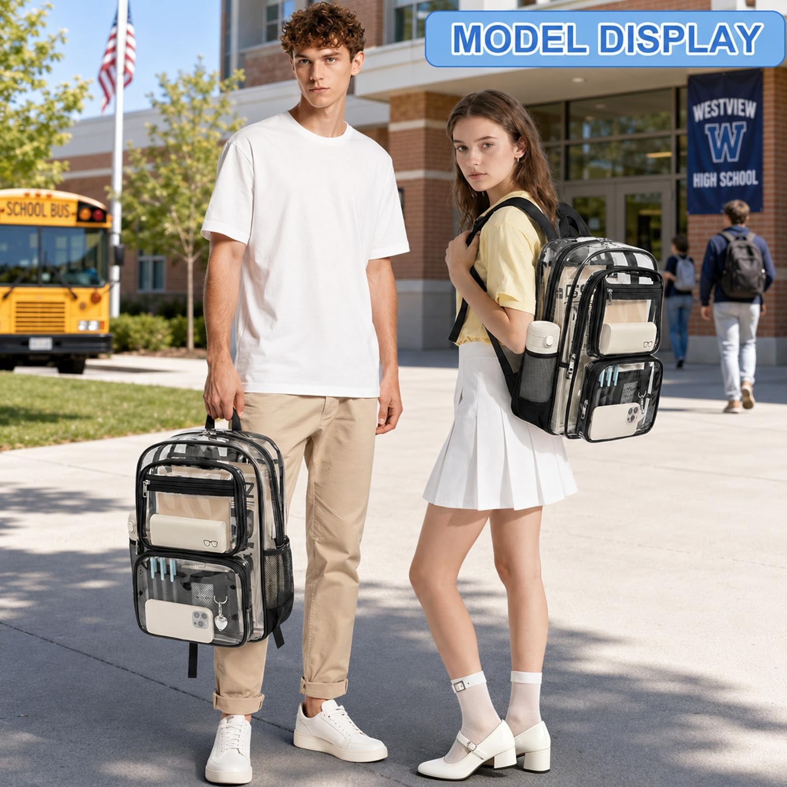 Large Heavy Duty Clear Backpack for School & Travel, Reinforced PVC See-Through