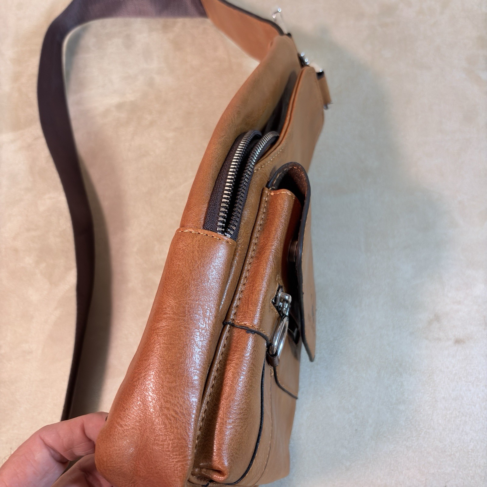 Crossbody Sling Chest Bag, Adj Strap, Zip/Magnetic Front Pocket WEIXIER Brown