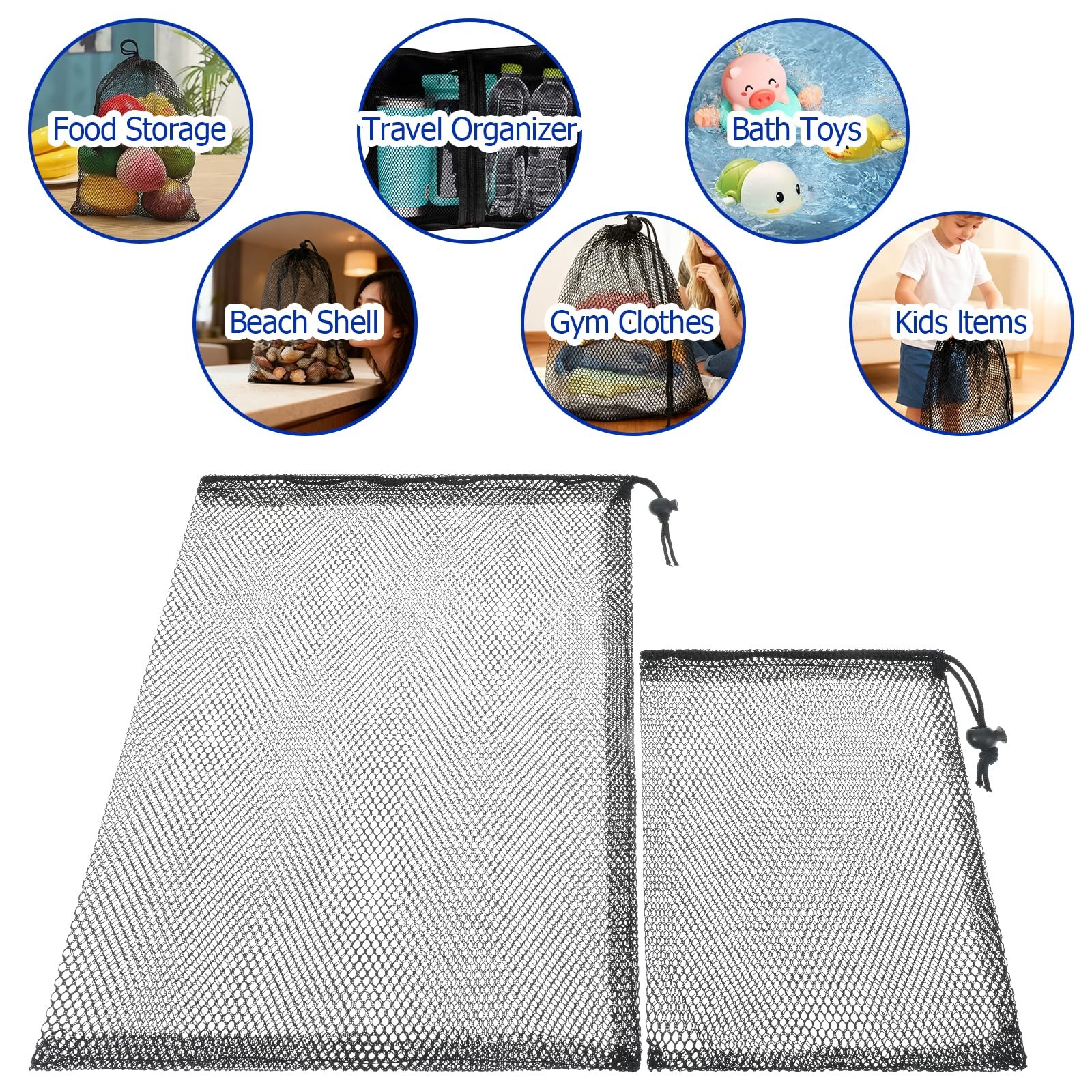 4 PCS Mesh Drawstring Bag, Black Nylon Mesh Ball Bag, Multipurpose Storage Bags