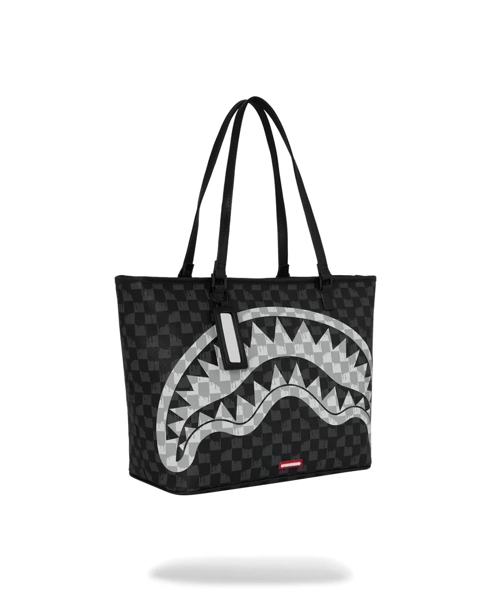 Sprayground Black And White Drip Check Shark Tote T9346
