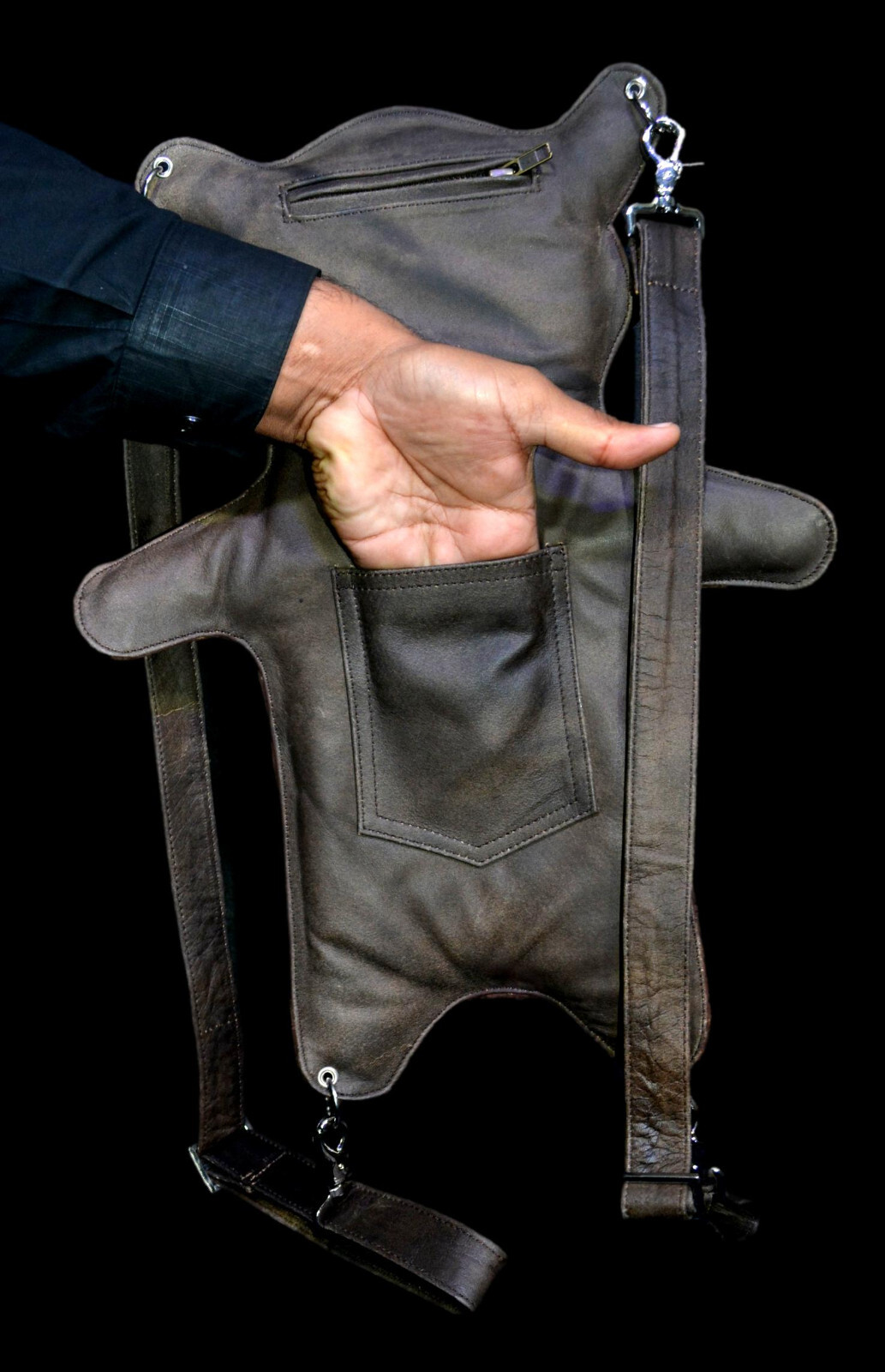 Teddy Bear Doll Backpack Shoulder Pure Leather with leather pockets and straps