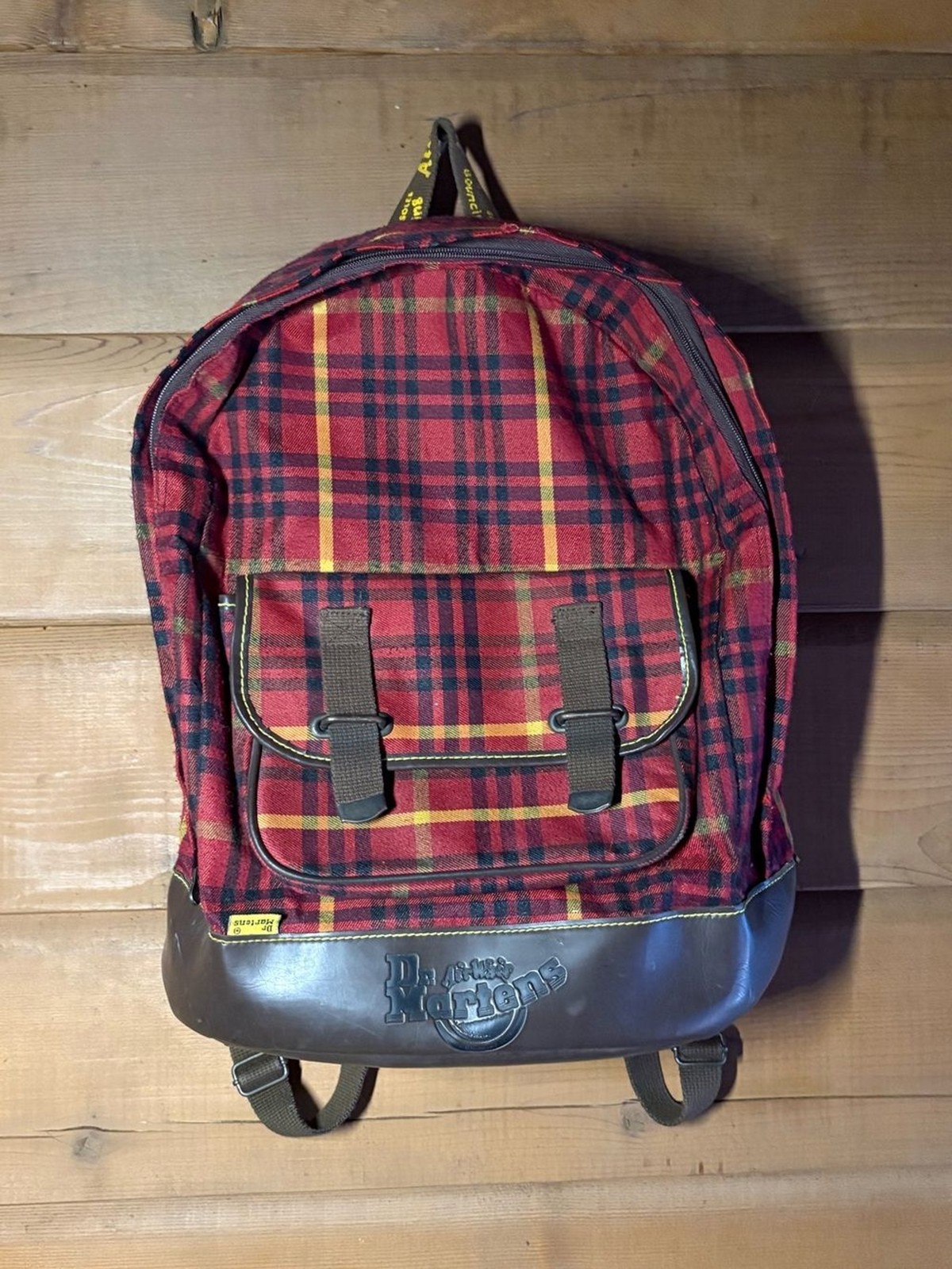 Vtg 90s Dr Martens Red Plaid Backpack- Red Yellow Brown Black- Grunge