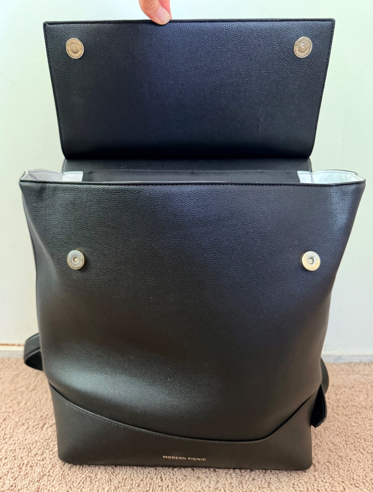Modern Picnic Leather Laptop Backpack, Black, 14.25″x11.5″x6″