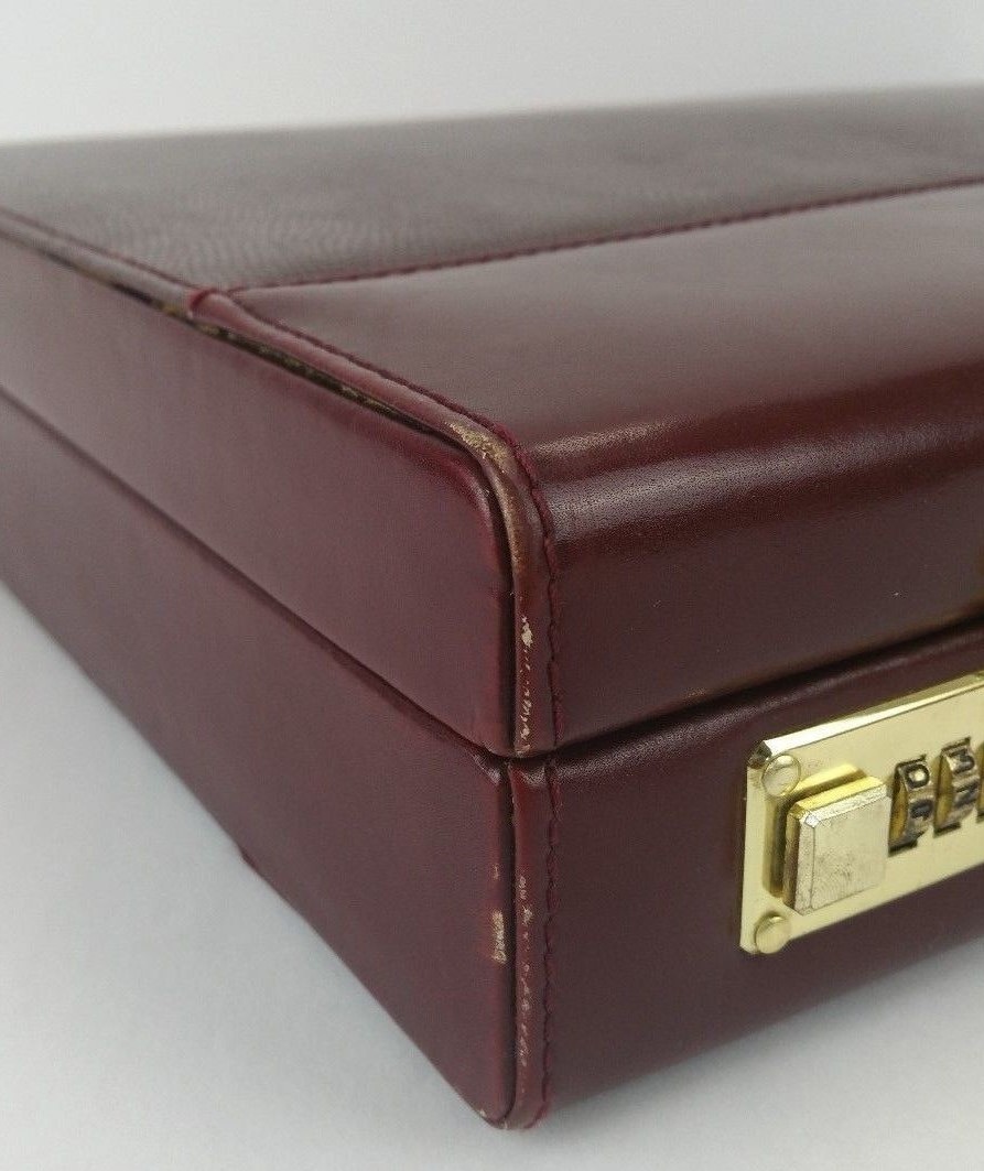Vintage Skymaster Burgand Split Leather Hard Briefcase Attache Combination Locks