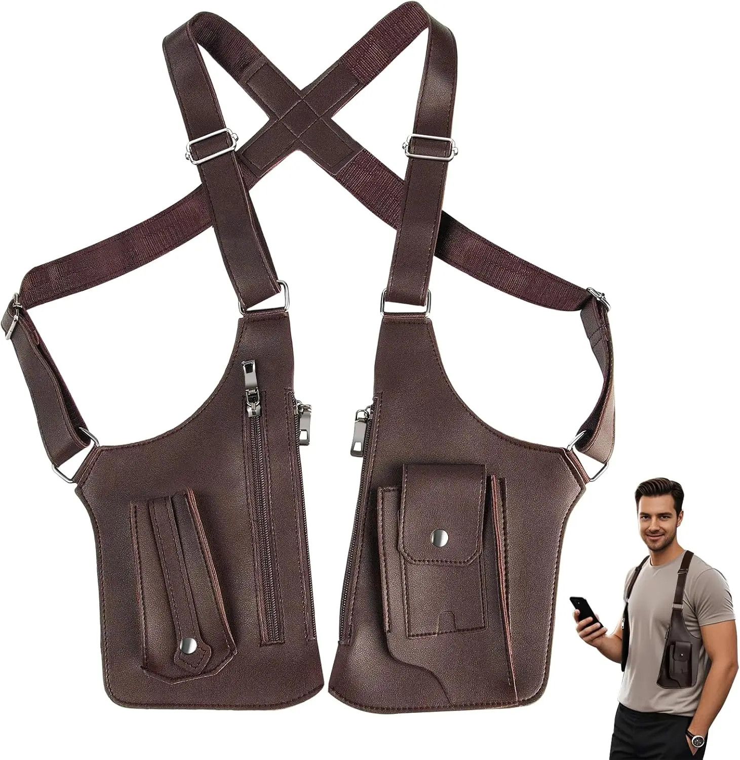 Shoulder Bag, Premium Leather Adjustable Underarm Shoulder Bag for Men