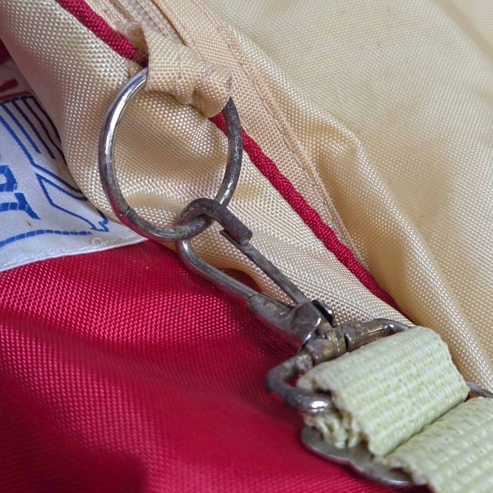 Vintage US Sport Red Nylon Duffel Bag Gym Travel Weekender Tan Straps 80s Korea