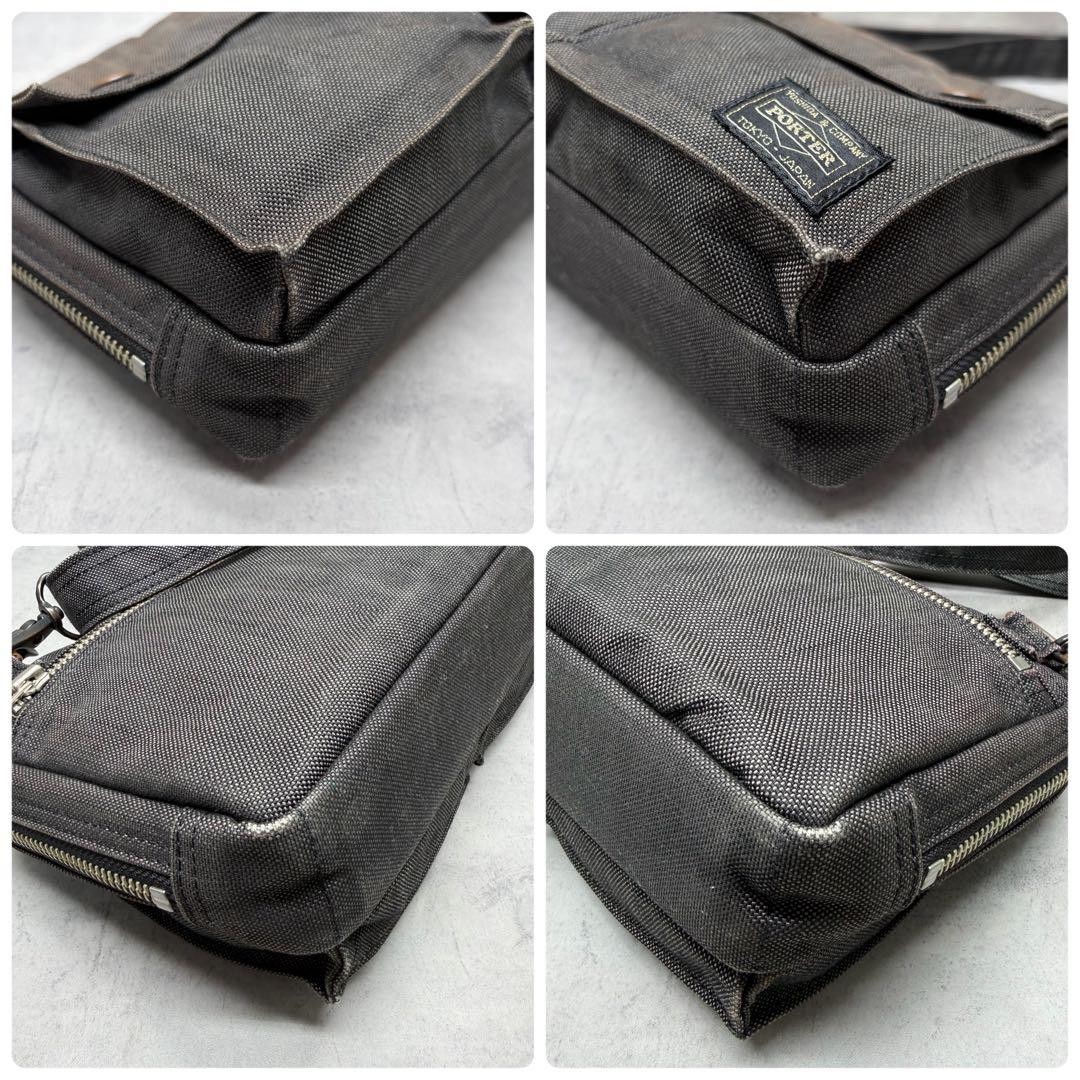 Authentic Yoshida Porter Faded Canvas Shoulder Bag 16cm x 26cm Charcoal Gray