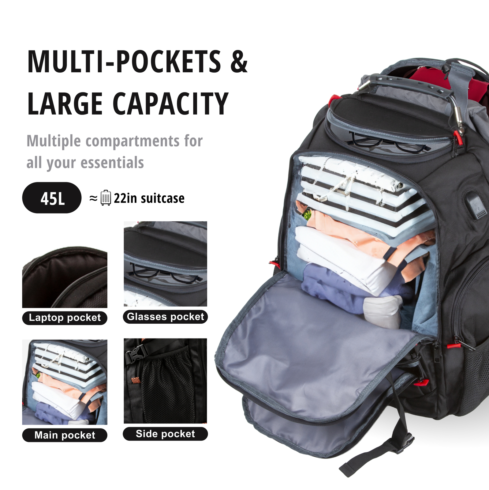 45L Anti-theft Extra Large Backpack Business Travel 17” Laptop bag Waterproof