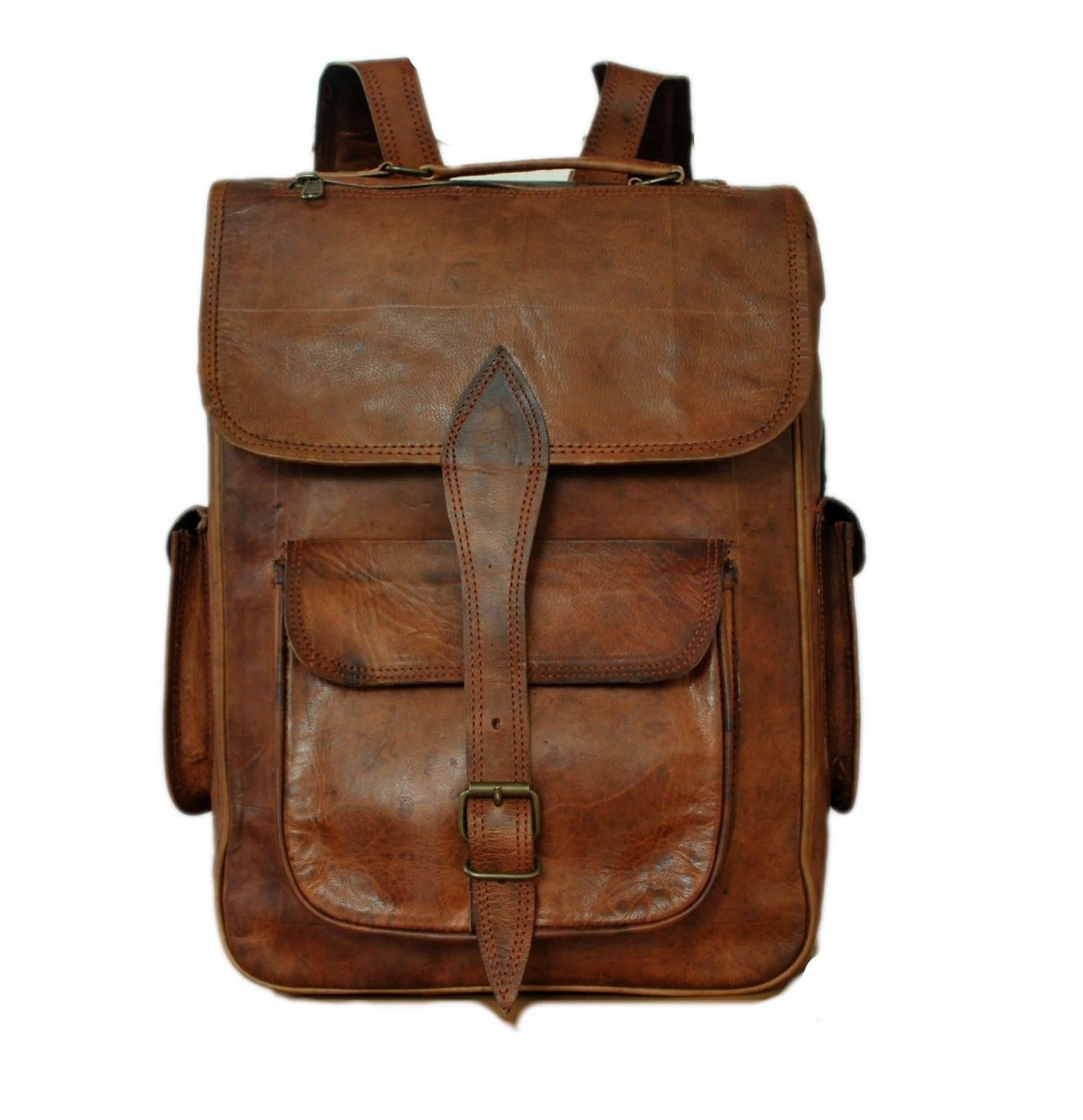 Leather Bag Goat Men’S Backpack Rucksack Vintage Craft Laptop Brown Messenger
