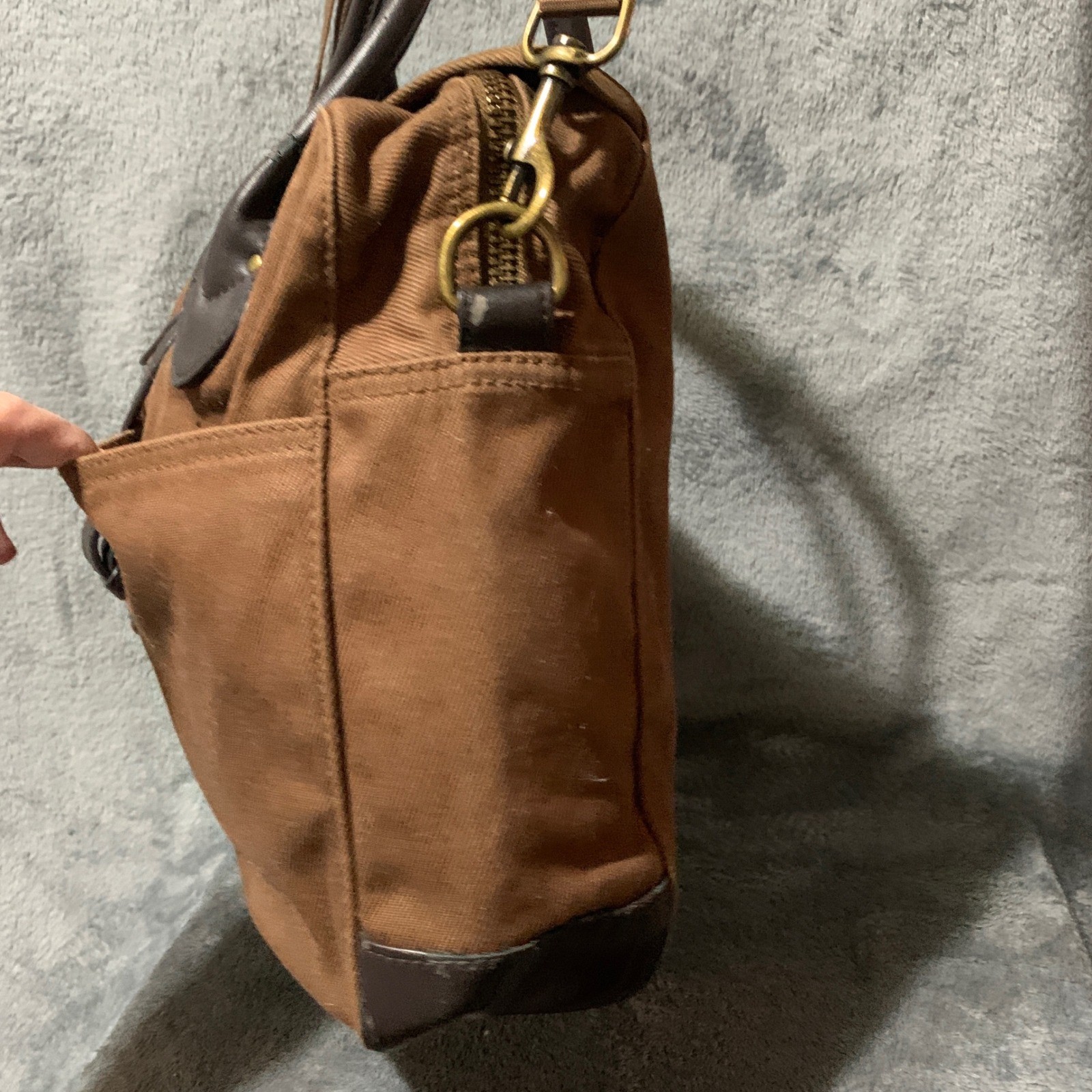J. Crew Brown Canvas Messenger Bag Leather Trim Crossbody Satchel RN77388 Faw