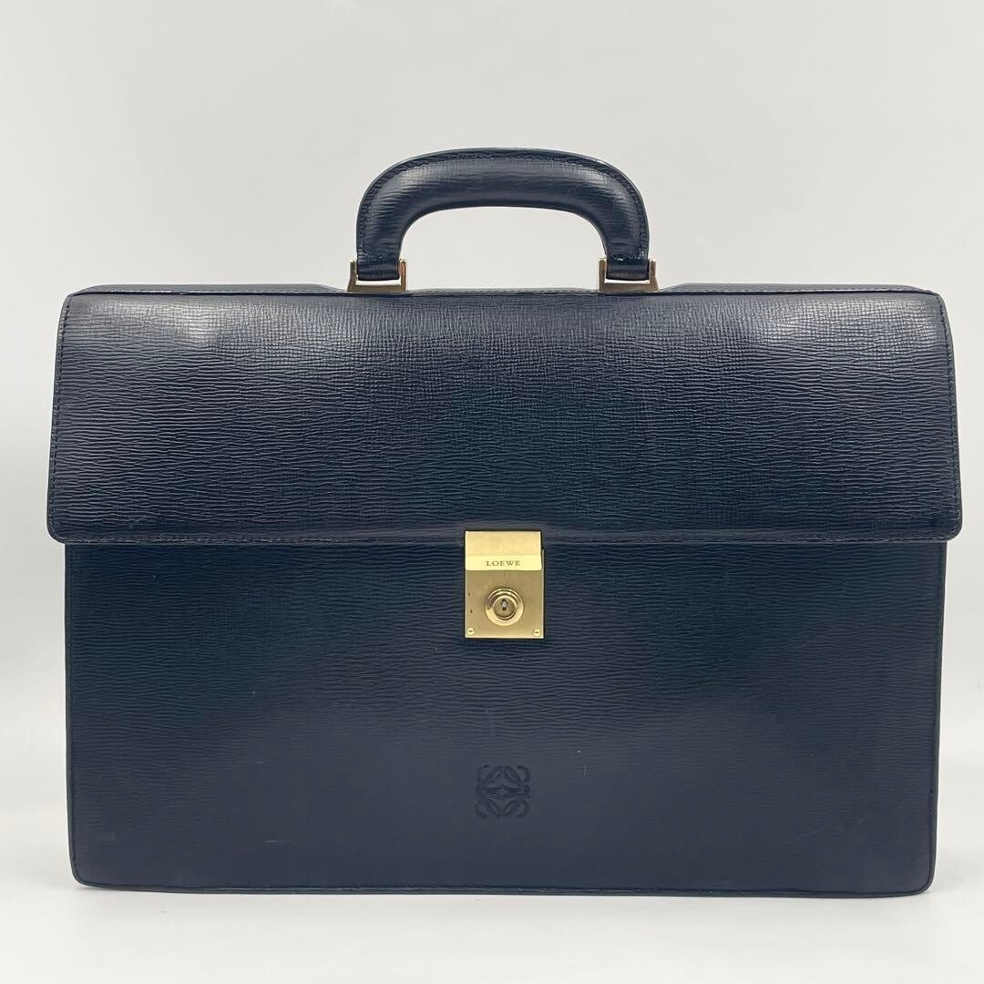 LOEWE Anagram Black Leather Briefcase Business Bag A4 PC Storage Auth