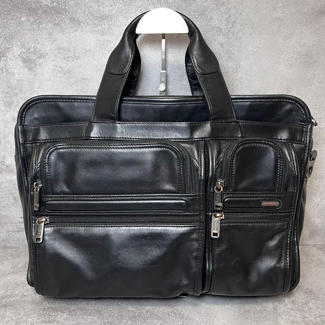 TUMI 96141D4 Black Leather Expandable 2 Way Briefcase Business Bag 40cm
