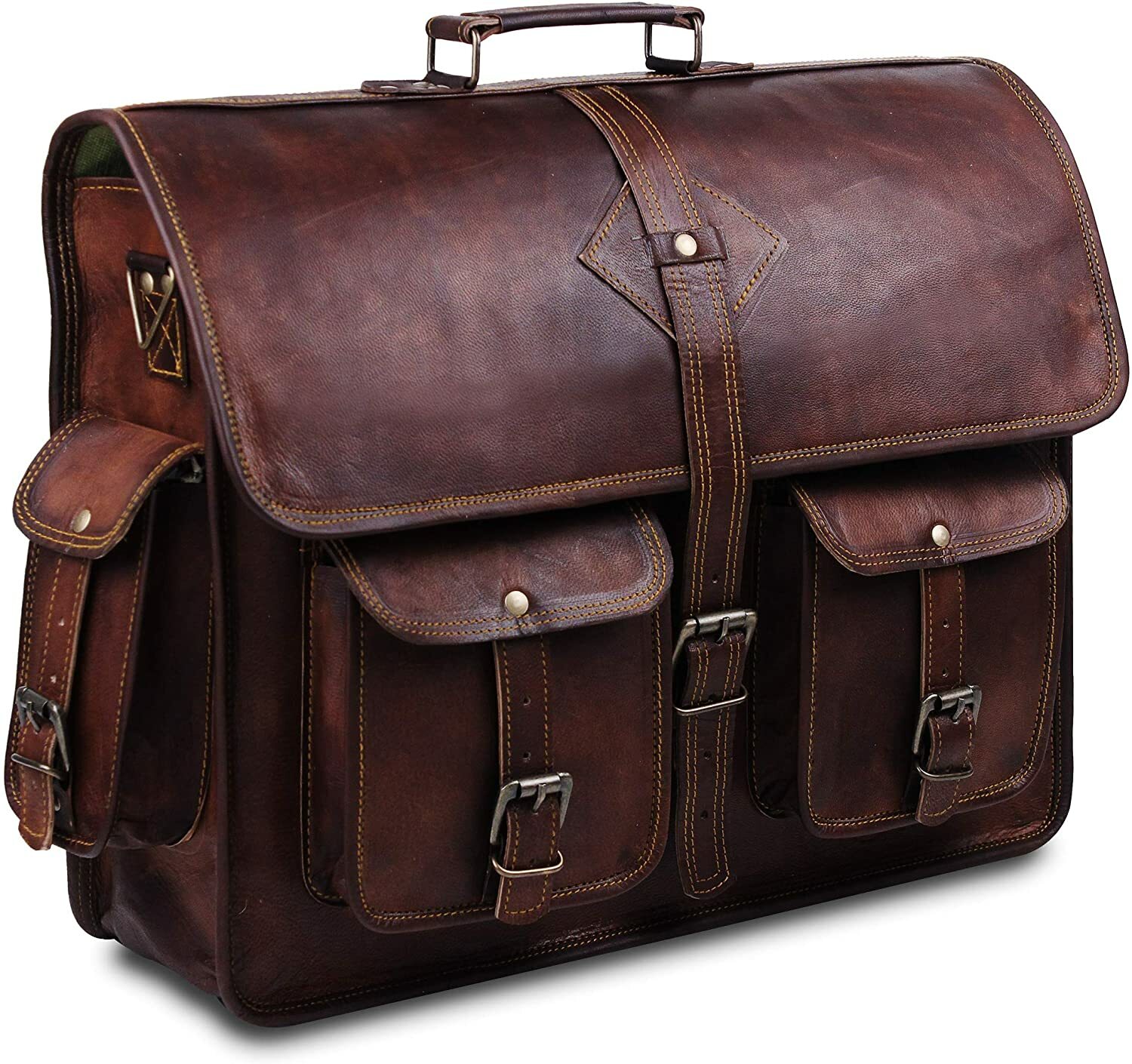 18″ Vintage Leather Shoulder Briefcase Crossbody Laptop Casual Handbag Men Women