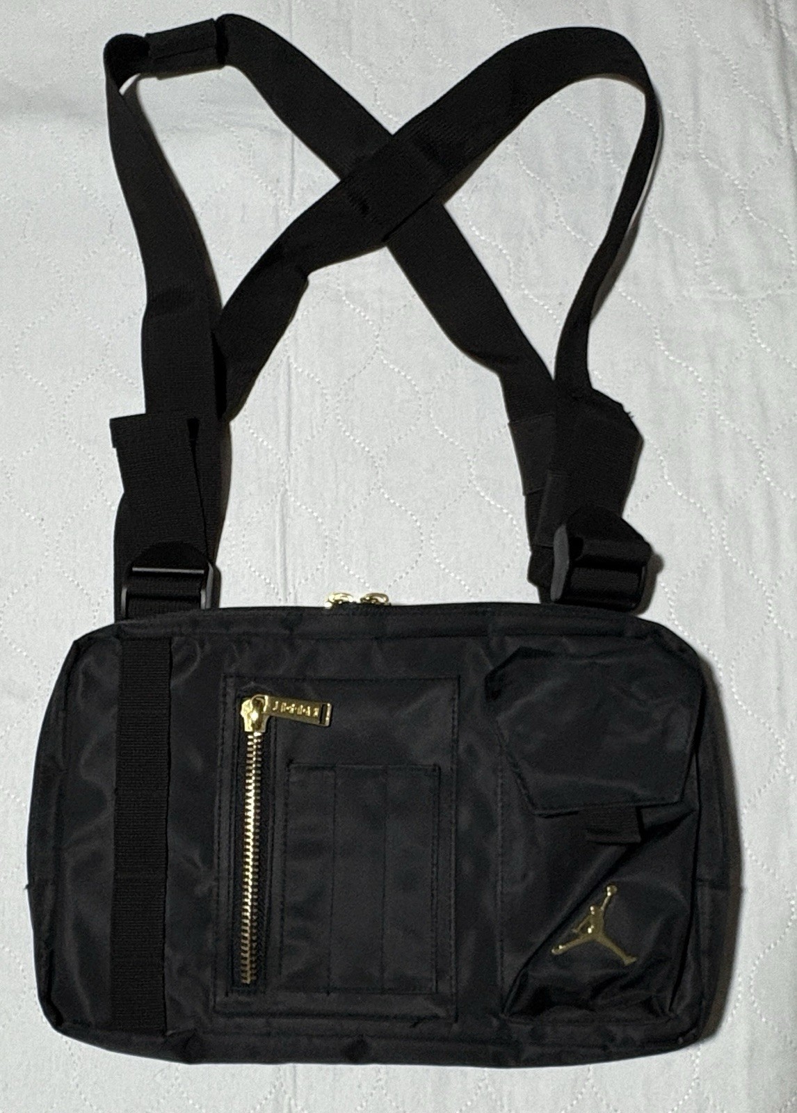 Air Jordan MA-1 Chest Rig Nylon Bag Black & Gold Jumpman Festival Bag Hands Free