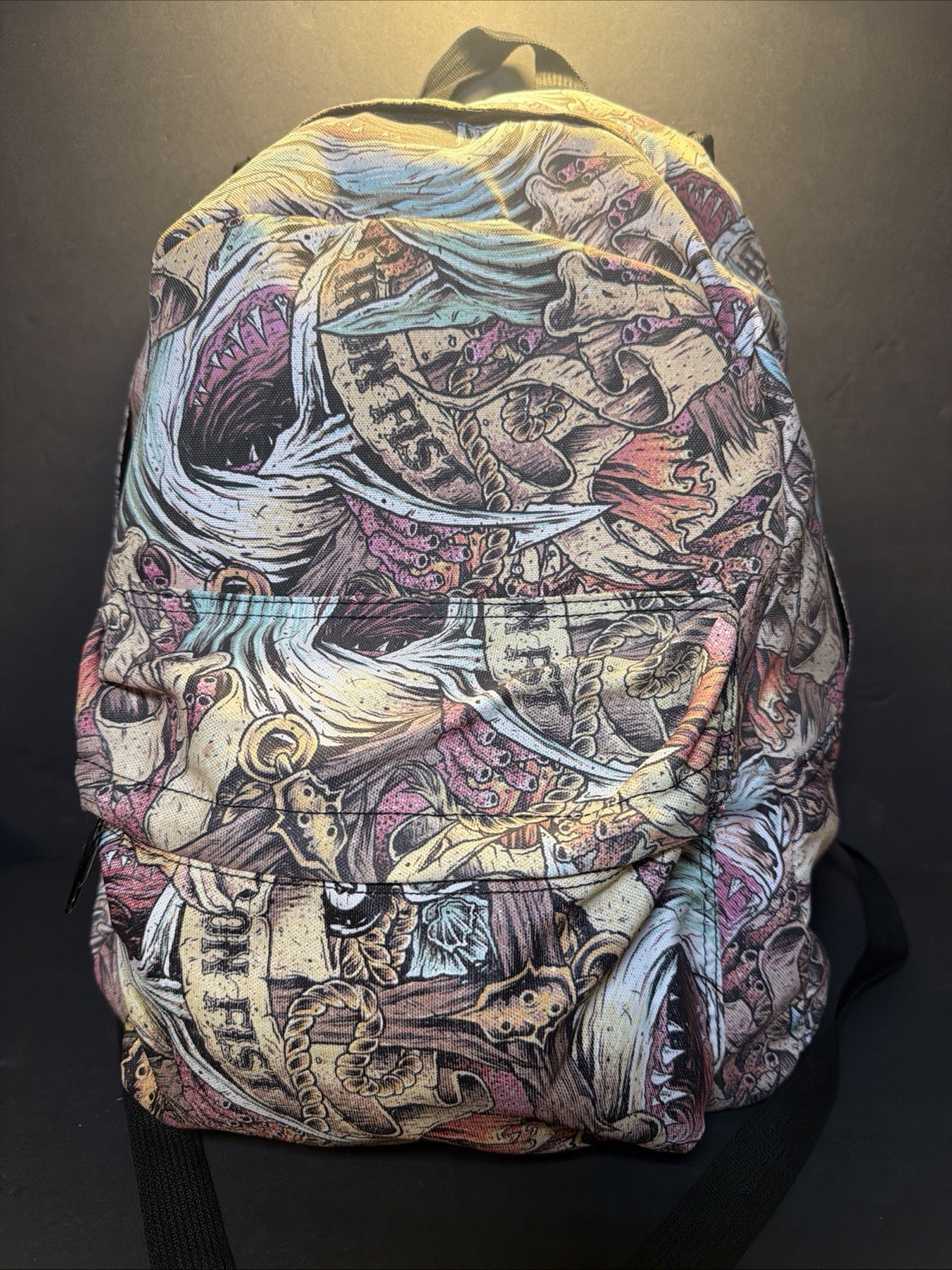 RARE vntg Iron Fist Here I Lie Shark Y2k Graphic Backpack School Bag Punk