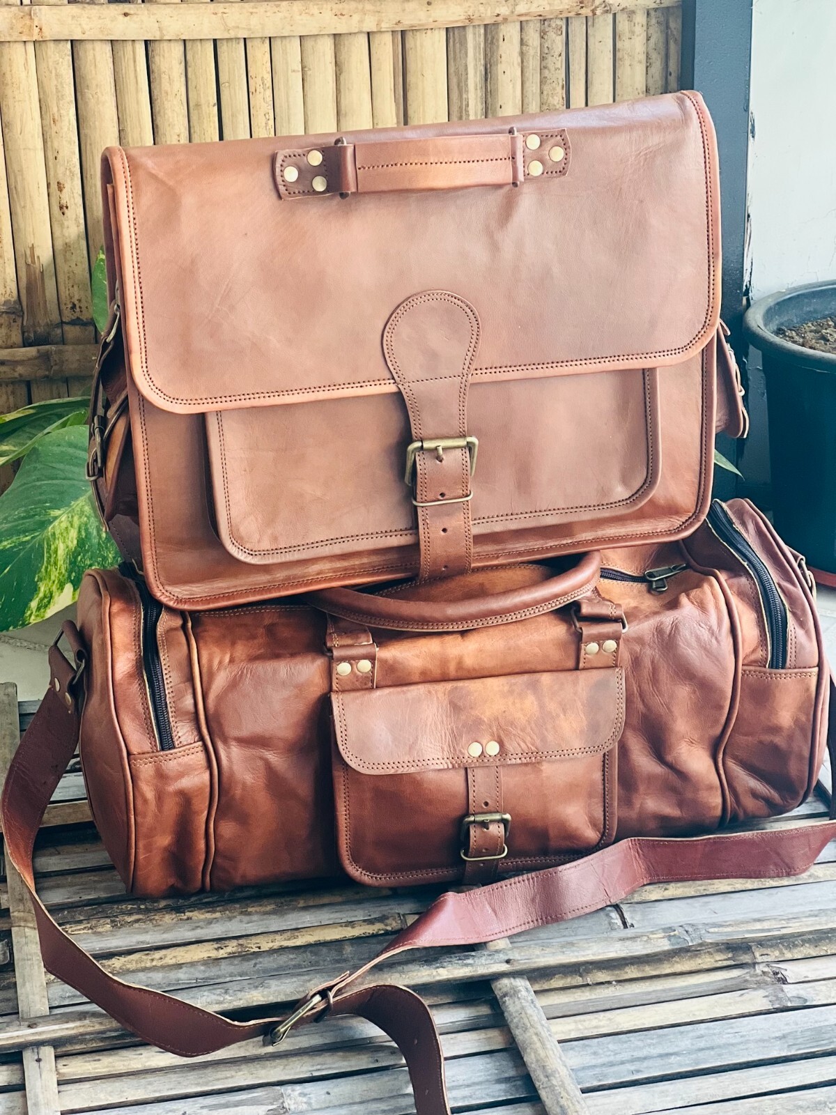 New Handmade Men Goat Leather Genuine Messenger Laptop Brown New Year Offer