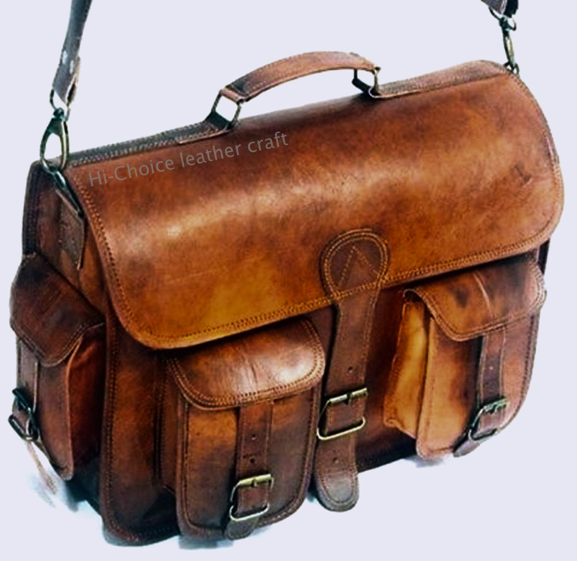 NEW Men Real Goat Leather Vintage Brown Messenger Shoulder Laptop Bag Briefcase