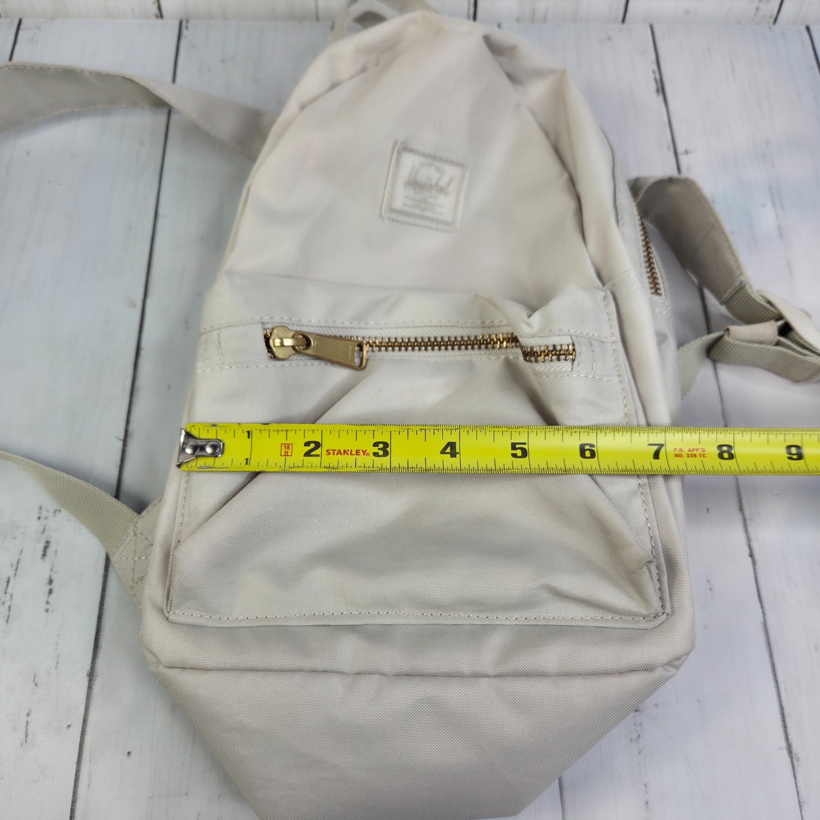 Herschel Nova Mini Backpack Canvas Bag Beige Cream Gold Hardware USED